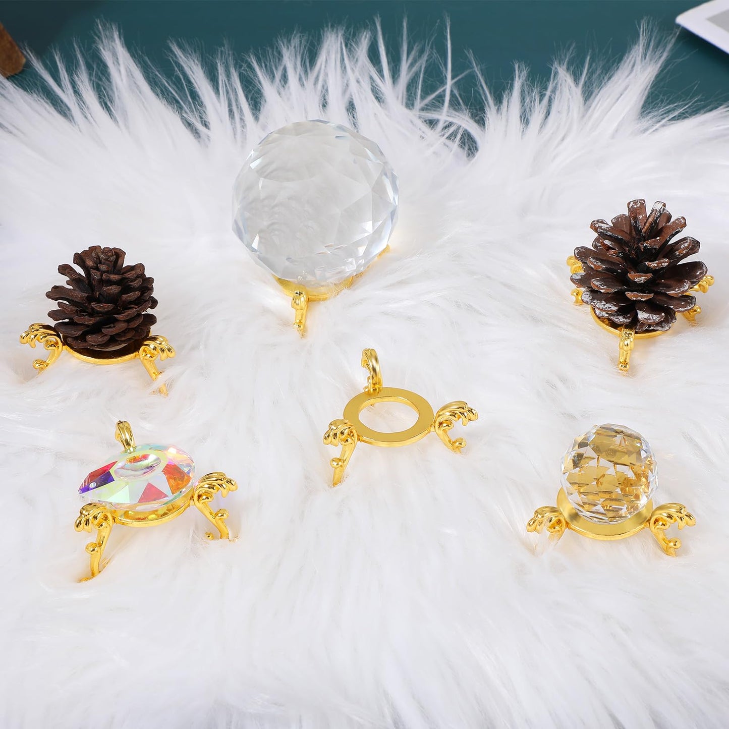 Douaowoc 20 Pcs Gold Crystal Ball Stand for Displaying Crystal Glass and Natural Rocks, Sphere Display Holder, for 40mm-80mm Sphere or Stone Air Fern Display Stand