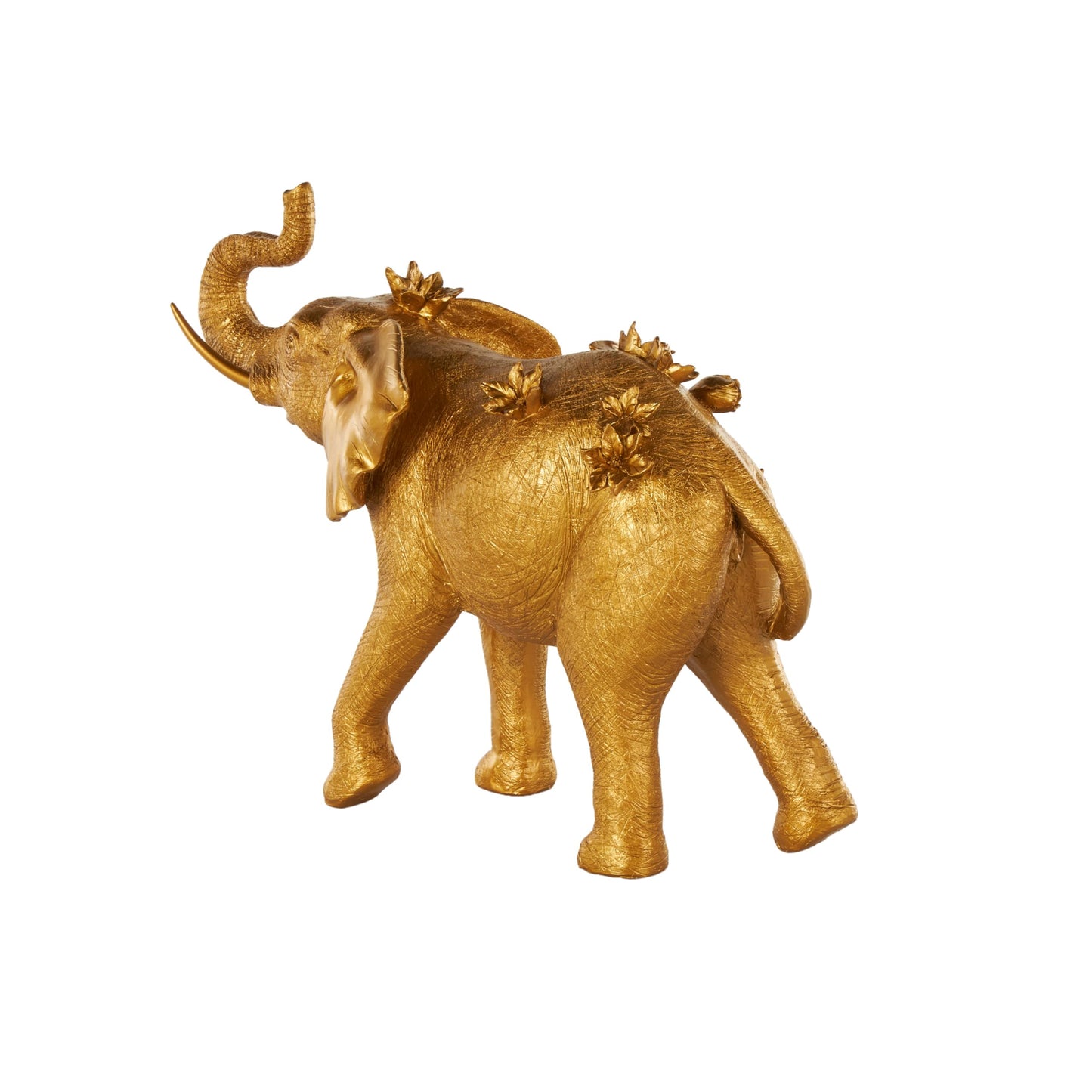 Deco 79 Resin Elephant Walking Sculpture with Floral Accents, 22" x 9" x 19", Gold