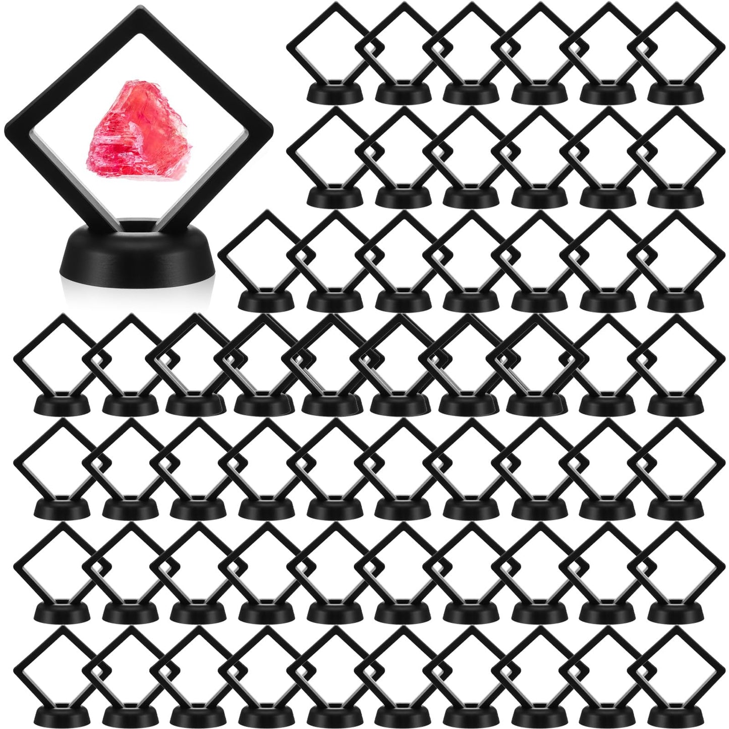 60 Pcs 3D Floating Display Case PE Film Jewelry Storage Box Coins Display Frame Holder Stands for Antique Challenge Coins, Medallion Shells Gems Rocks Pins (Black,2.76 Inch)