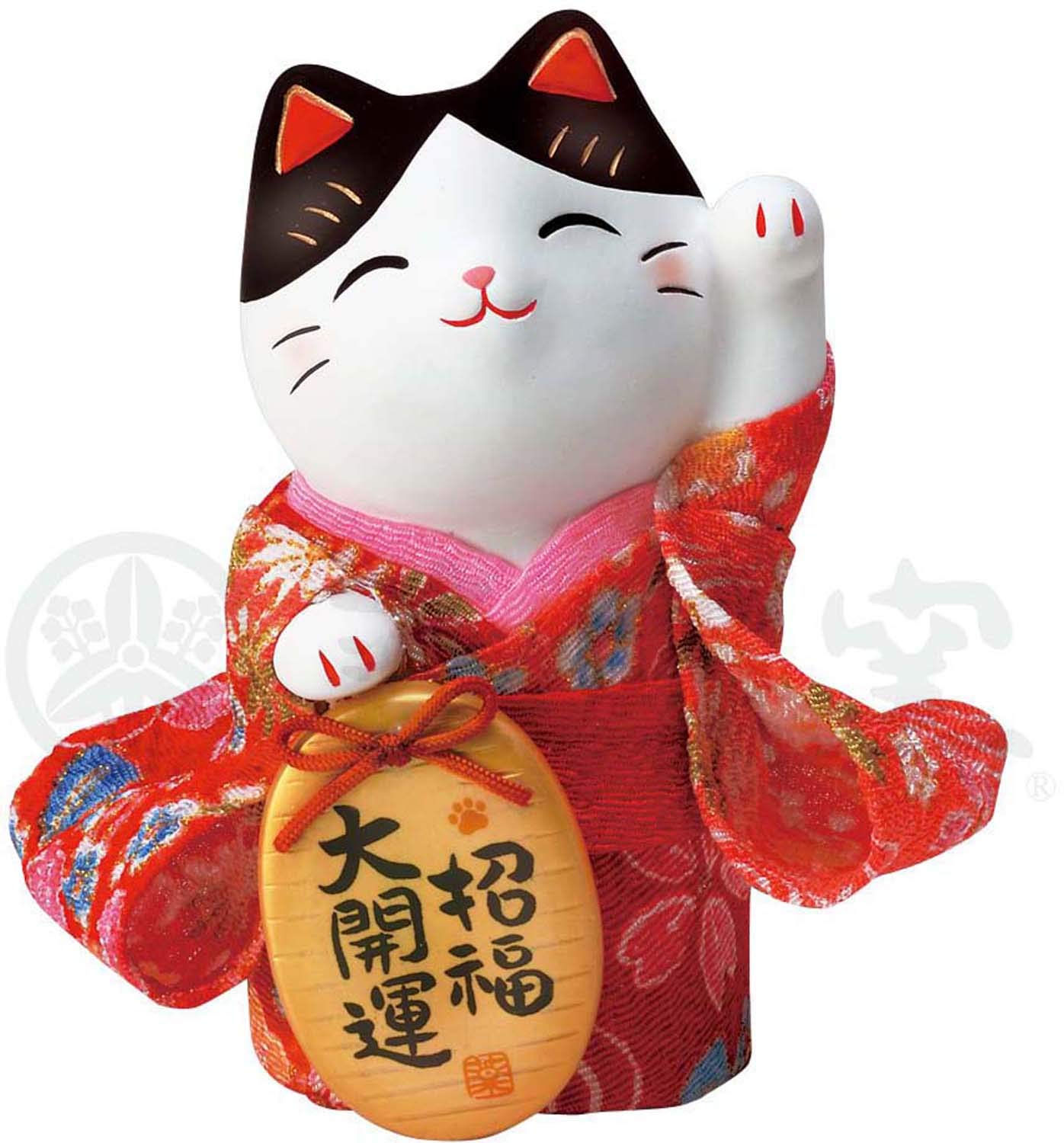 Yakushi Kiln Nishikisai Crepe Oval Maneki Cat (Good Fortune, Small)