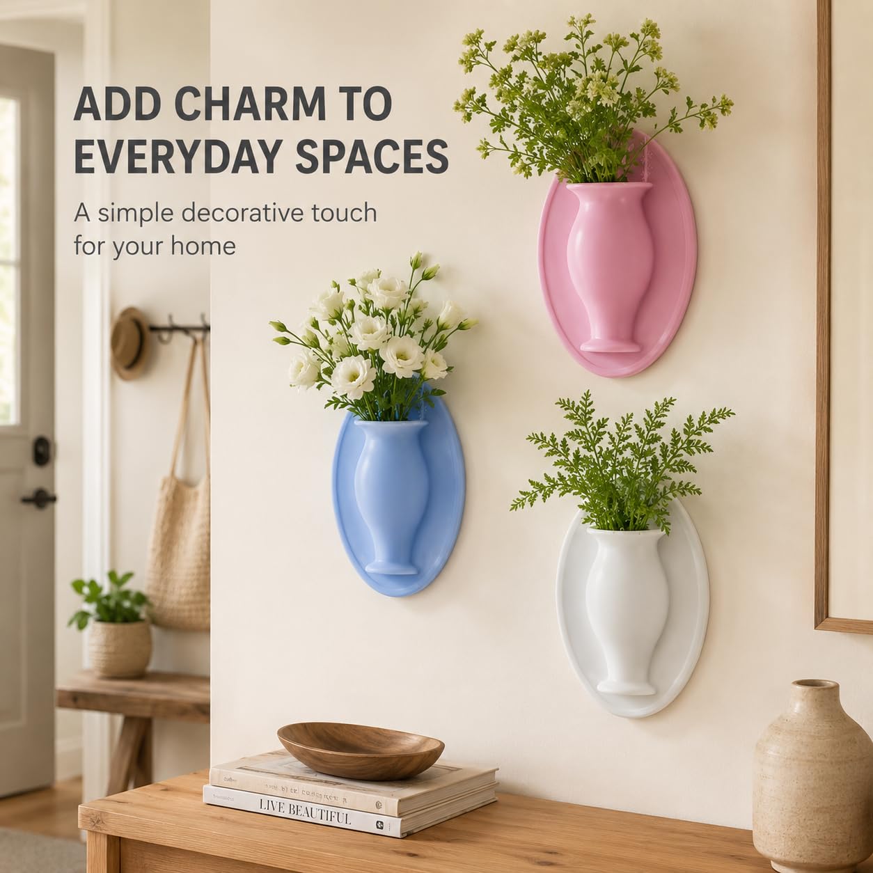 Chezmax Flower Pot Silicone Sticky Vase 3PCs Hanging Decorative Reusable Wall-Mounted Flower Vase