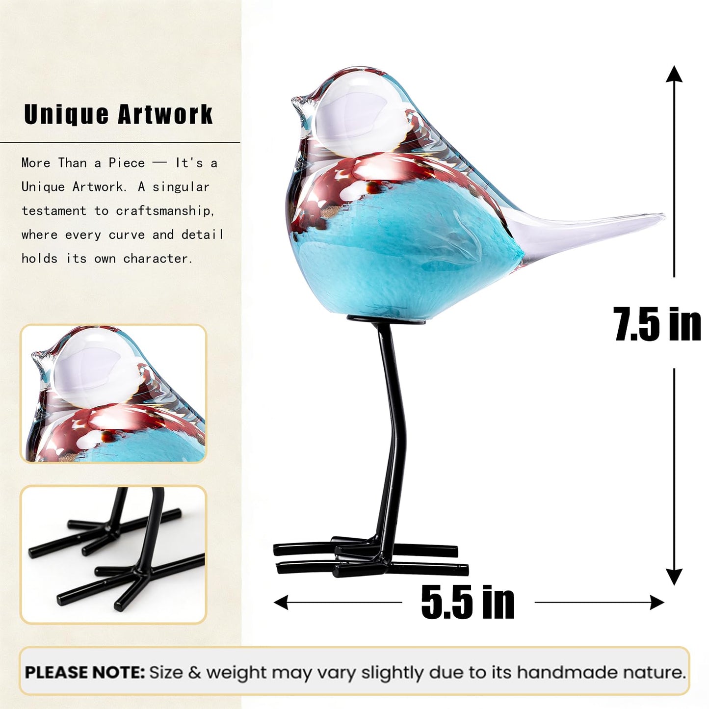 ORRFIDDY Glass Bird Figurines Art Collectible Ornaments Statue Figurines Modern Handmade Sculpture Home Decor