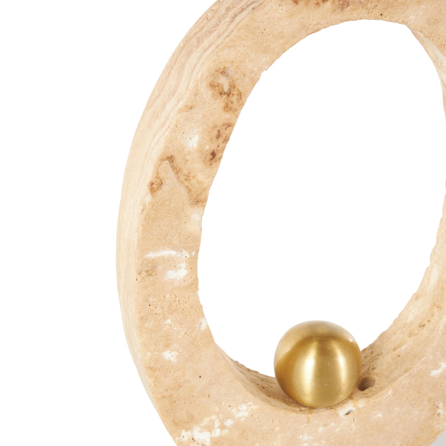 Deco 79 Marble Abstract Decorative Sculpture Oval Home Decor Statue with Gold Ball and White Base, Accent Figurine 7" x 3" x 12", Cream