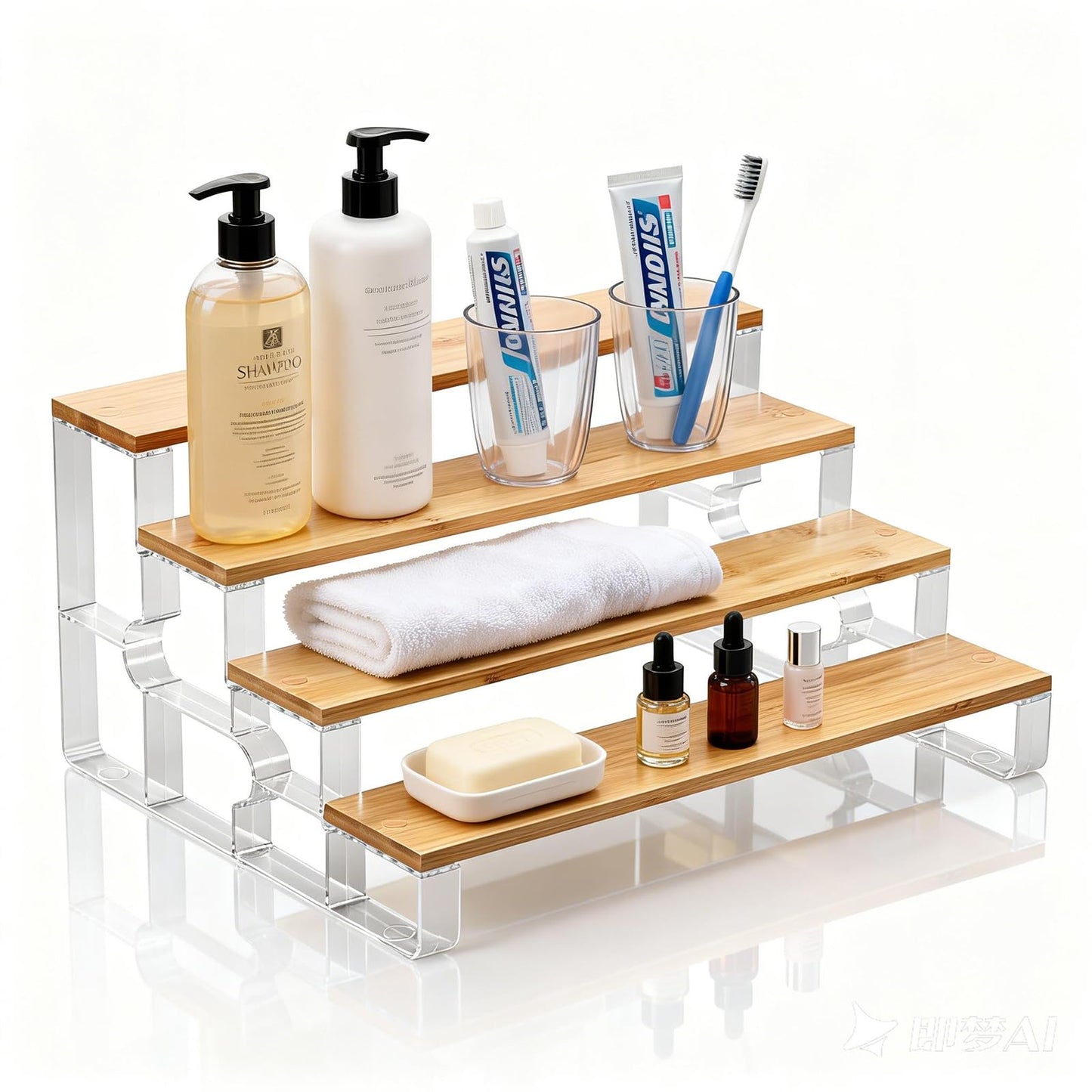 junyuan Bamboo Bathroom Organizers and Storage,Spice Rack Organizer for Cabinet,4 Tier Perfume Organizer for Bedroom,Seasoning Countertop Shelf for Kitchen,Display Shelves Racks,Clear 11.2"