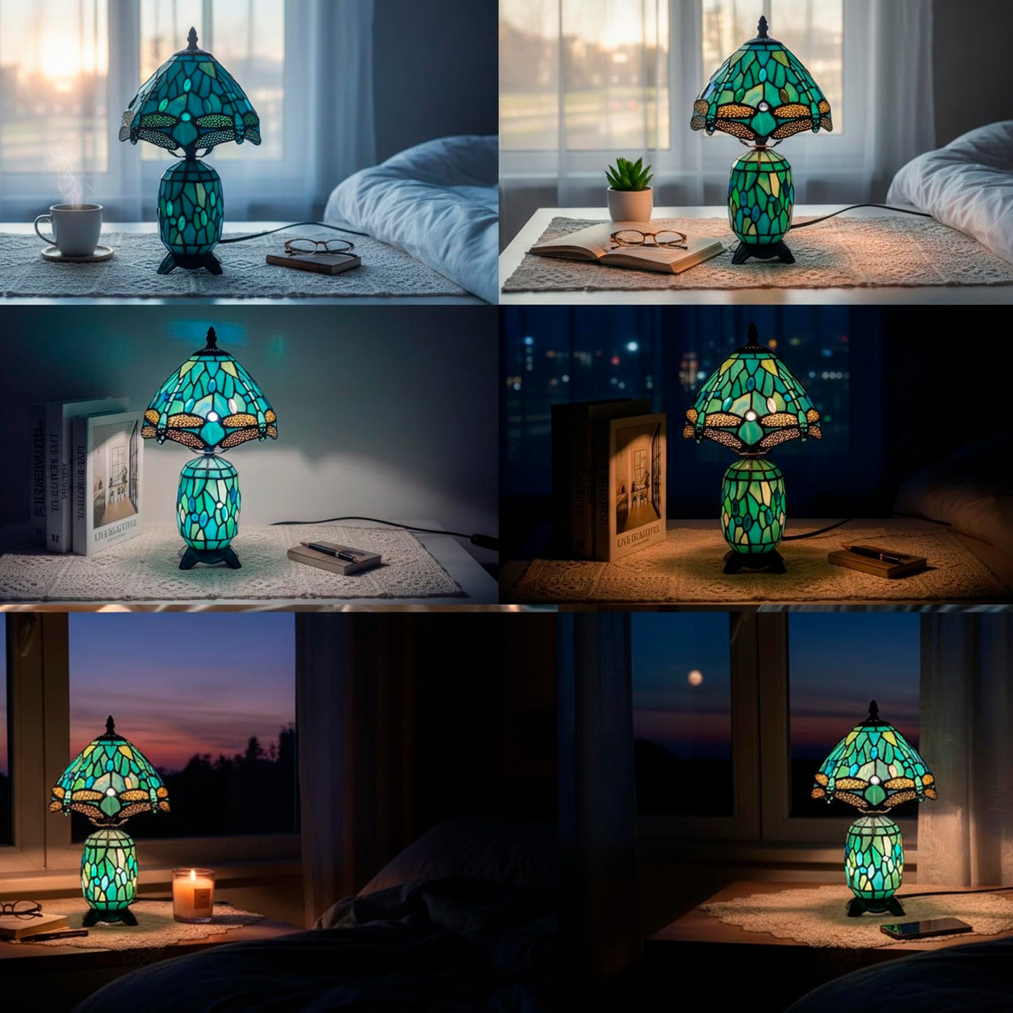 TCODTPOL Tiffany Stained Glass Table Lamp 8X14 Inches (Sea Blue Dragonfly)