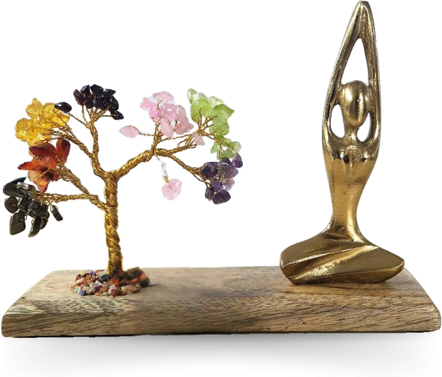 HOME INFINIX Crystal Tree of Life 7 Chakra Healing Crystal Trees with Golden Yoga Figurine & Natural Wooden Base Handmade Gemstone Bonsai Feng Shui for Positive Energy, Meditation & Home Décor Gifts