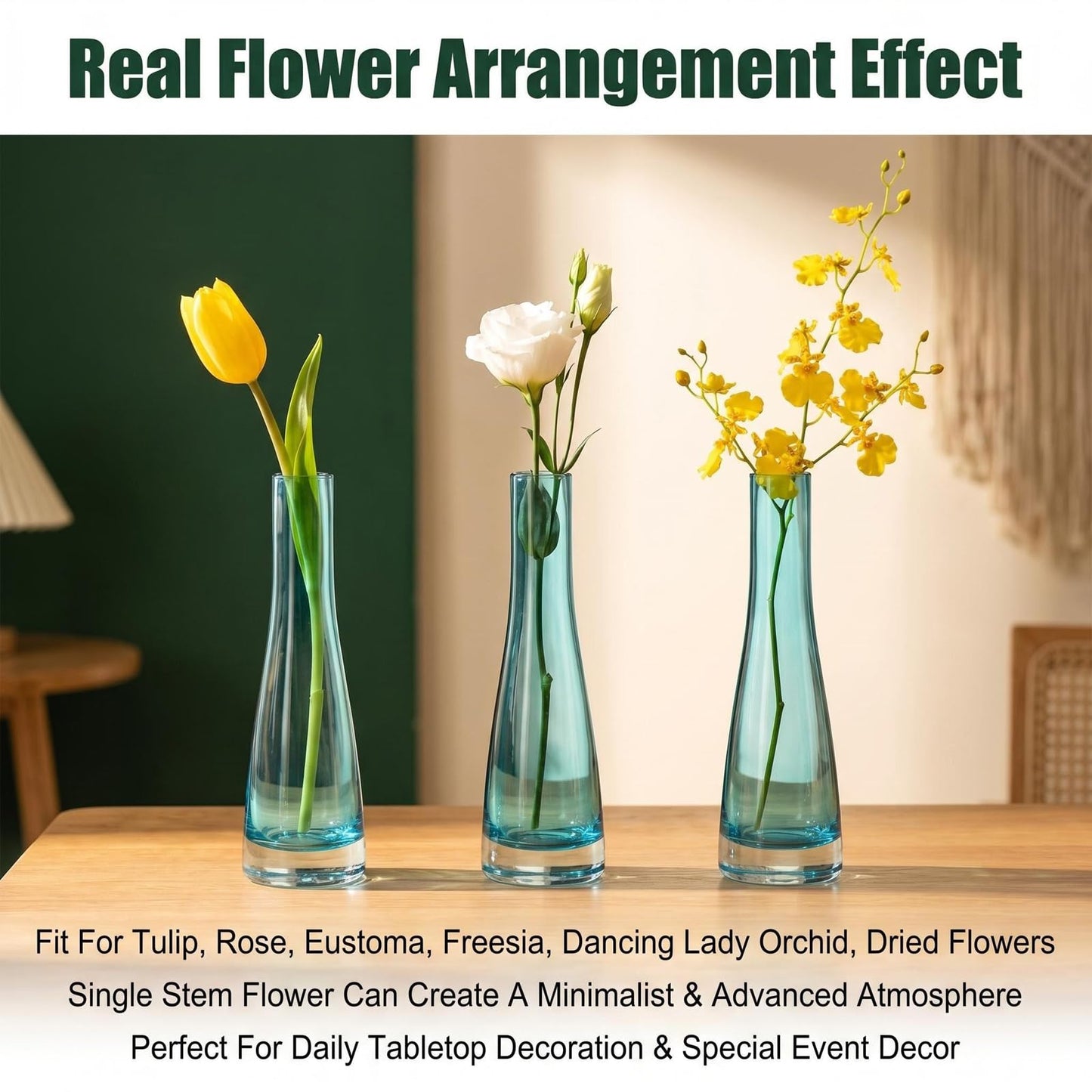 8.3inch Blue Hand-Made Blown Glass Bud Single Stem Vase Small Flower Vase Centerpiece for Wedding Party Home and Office Décor