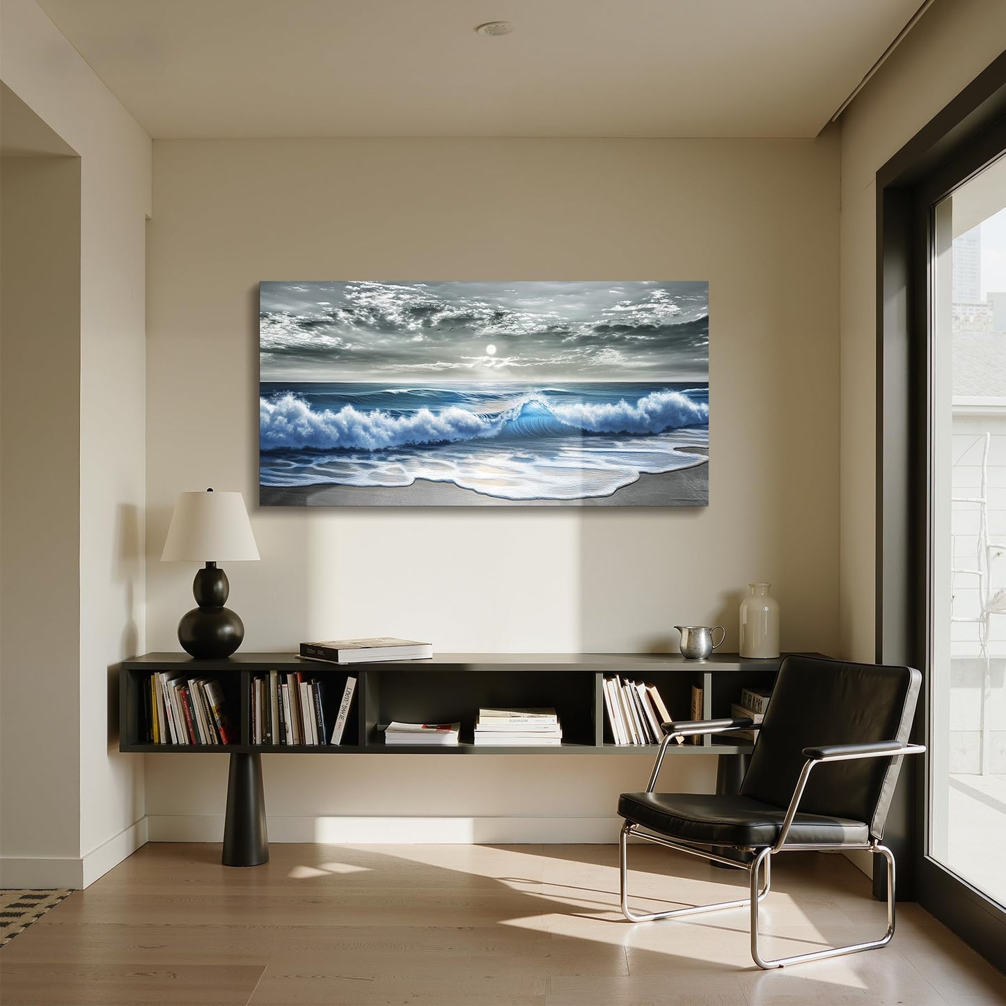 imjiayu Large Wall Art, Beach Wall Art, Coastal Wall Decor, Blue Wave Big Picture, Ocean Landscape Art Prints, Modern Nature Paintings for Living Room Bedroom Hallway Office Home Decoration 24"x48"