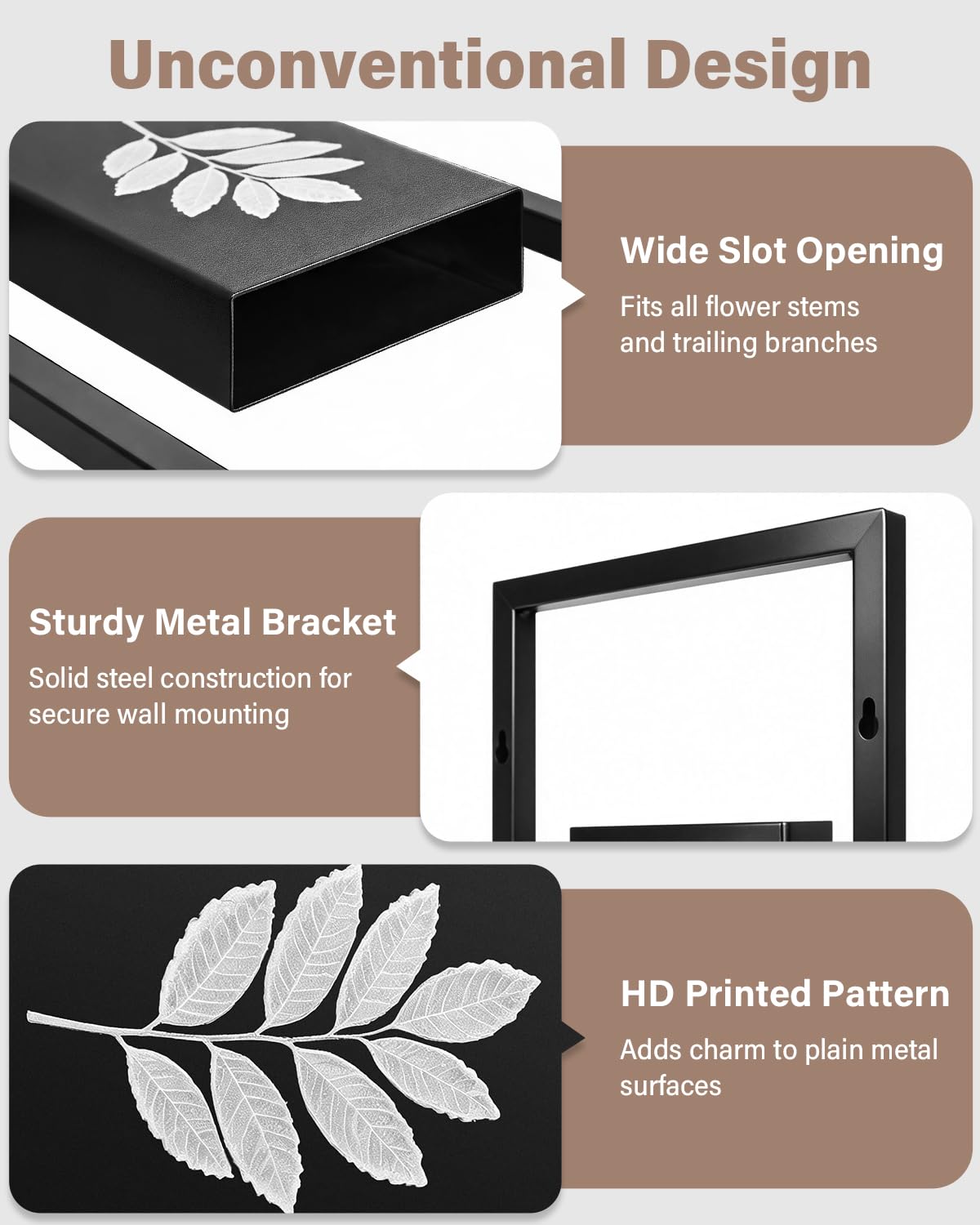 Hoolicute Wall Planter Vase Set of 2 - Black Metal Hanging Planter for Indoor Plants & Flowers, Frame Wall Mounted Planter for Art Home Wall Decor for Living Room, Bedroom, Bathroom, Entryway, Hallway