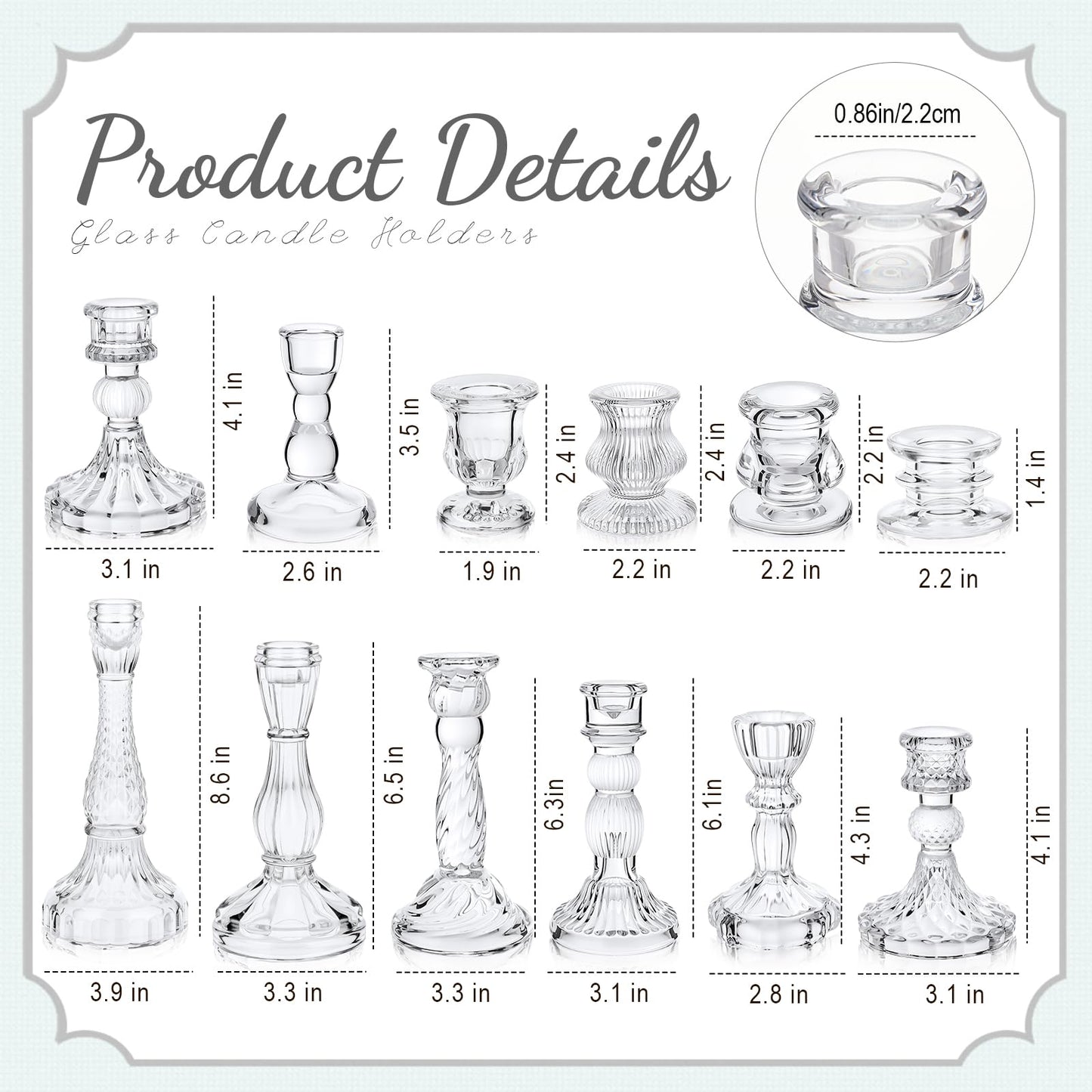 Mumufy 12 Pcs Glass Crystal Taper Candle Holders Clear Glass Candlestick Holder Fit 0.8 Inch Red Green Ribbed Taper Candlestick Holders Centerpiece Table Wedding Party