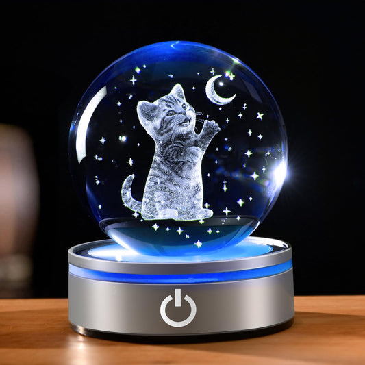 IFOLAINA Cat Themed Gifts for Women 3D Crystal Ball Night Light