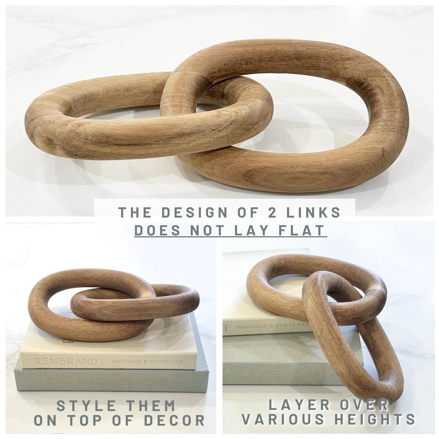 13" Natural Wood Chain Link Decor, Decorative Knot Coffee Table Accent