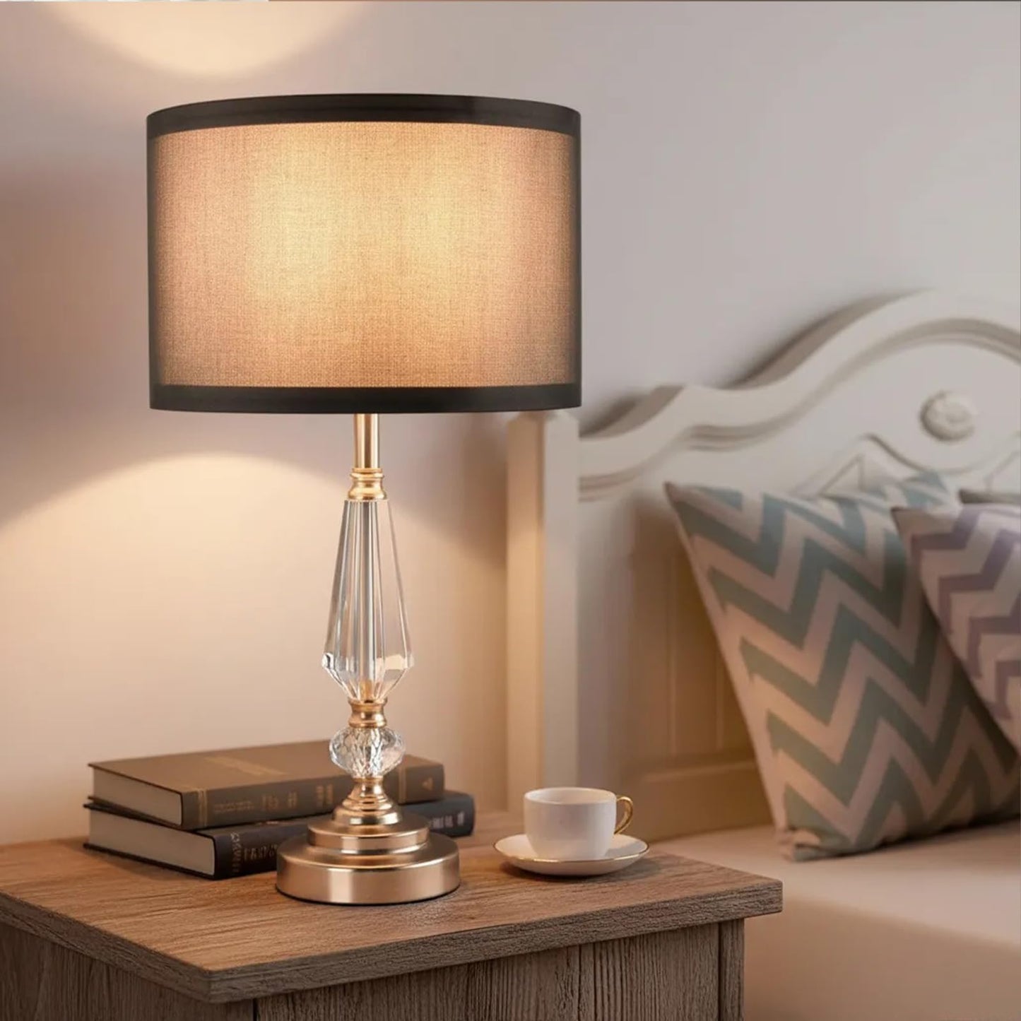 LYJRSMNX Crystal Table Lamp, Multi-Style Bedside Lamp for Bedroom Living Room Office (Crystal Pillar, Table Lamp, Black)
