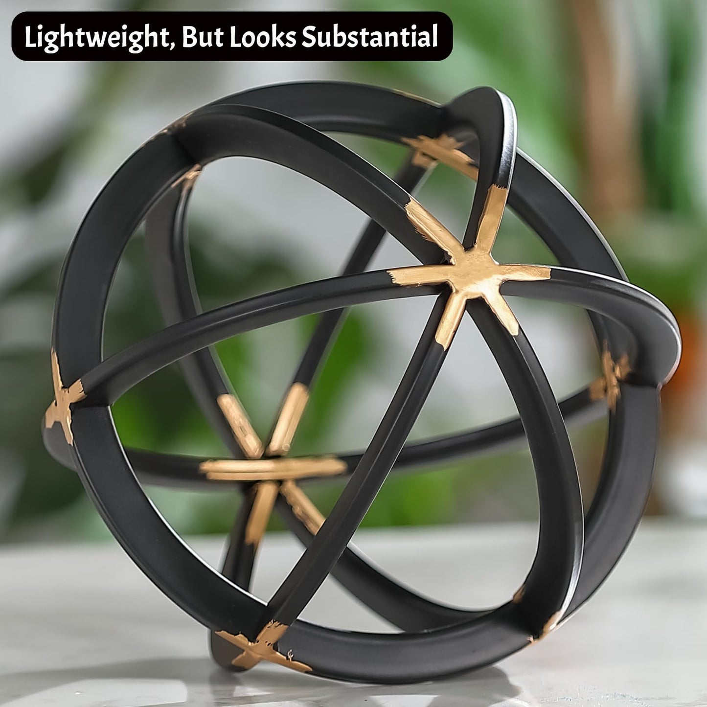 MOCOME 7" Metal Sphere Decor, Metal Coffee Table Decor Sculpture - Black & Gold, Abstract Tabletop Decorative Ball for Home, Decorative Balls for Centerpiece Bowls