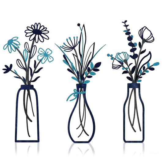 Embewhis Metal Wall Art Flowers 3pcs, Rustic Farmhouse Flower Sculptures, 13.7" Wall Art Decor, Drill-Free Install Option for Living Room, Kitchen, Bedroom & Bathroom