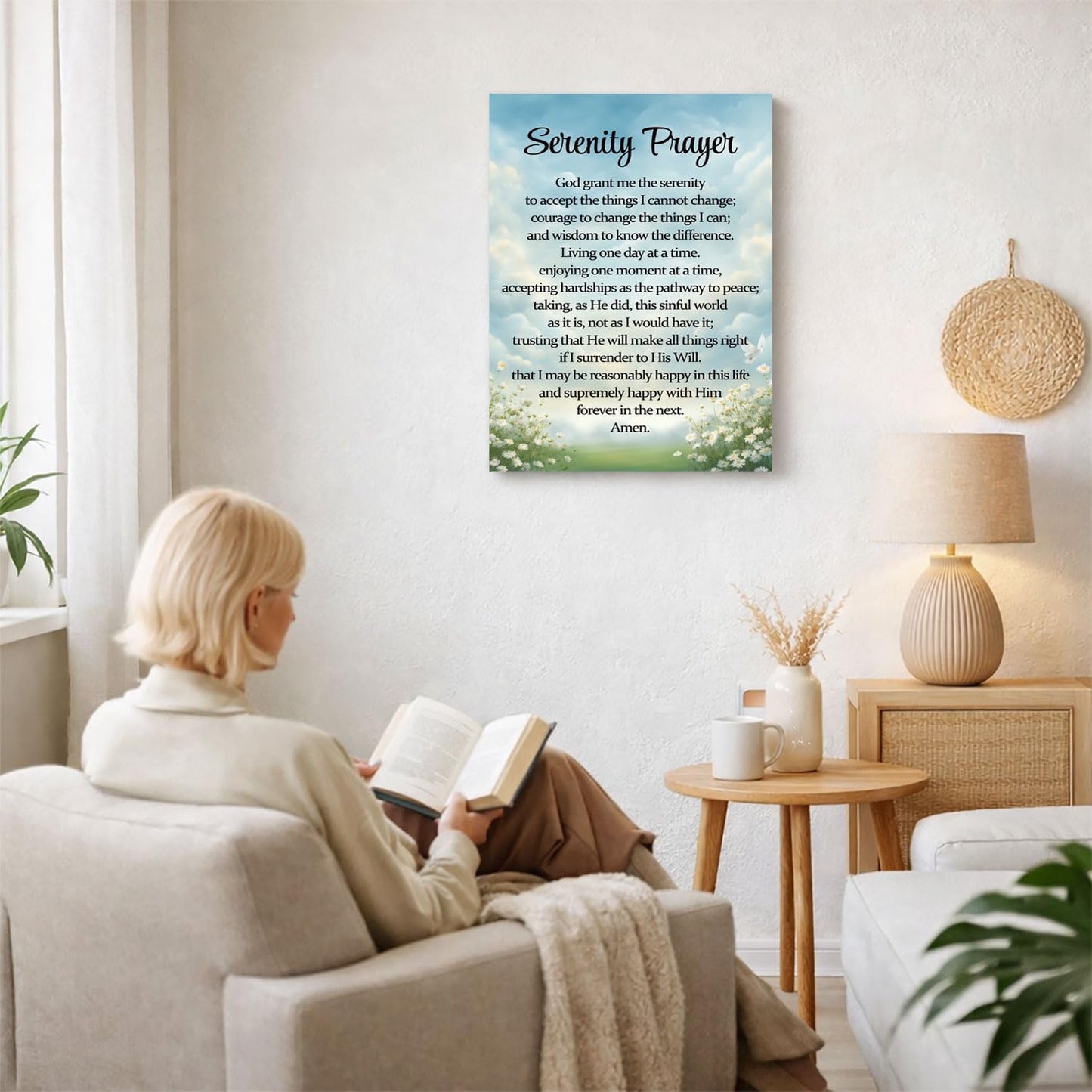 Serenity Prayer Canvas Wall Art God Grant Me the Serenity Decor Bible Verse Poster Religious Inspirational Quote Picture Christian Prints Jesus Painting Gift Framed 8 * 12 Inch