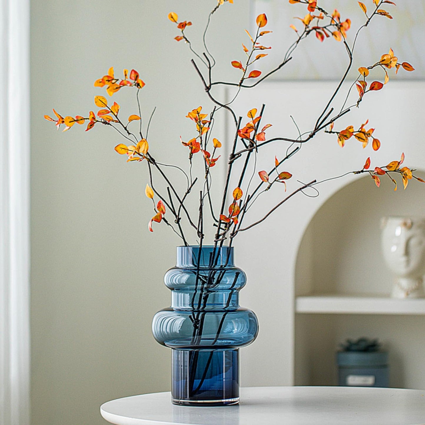 Lvases Clear Blue Bubble Glass Flower Vase, Modern Boho Ins Style Vase for Hydroponic Plants Bouquet, for Home Room Office Book Shelf Wedding Table Decor (W 6" X H 9.4")