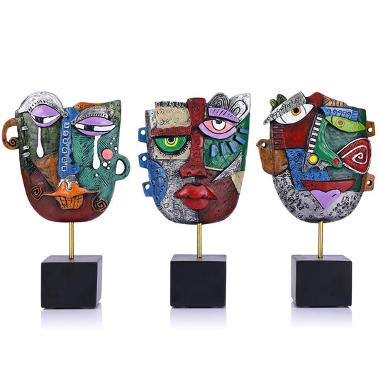 LCCCK Colorful Face Sculpture African Art Decor, Mid Century Modern Statue, Resin Funky Abstract Sculpture, for Home Indoor Coffee Table, Mantle, Book Shelf, TV Stand Decor