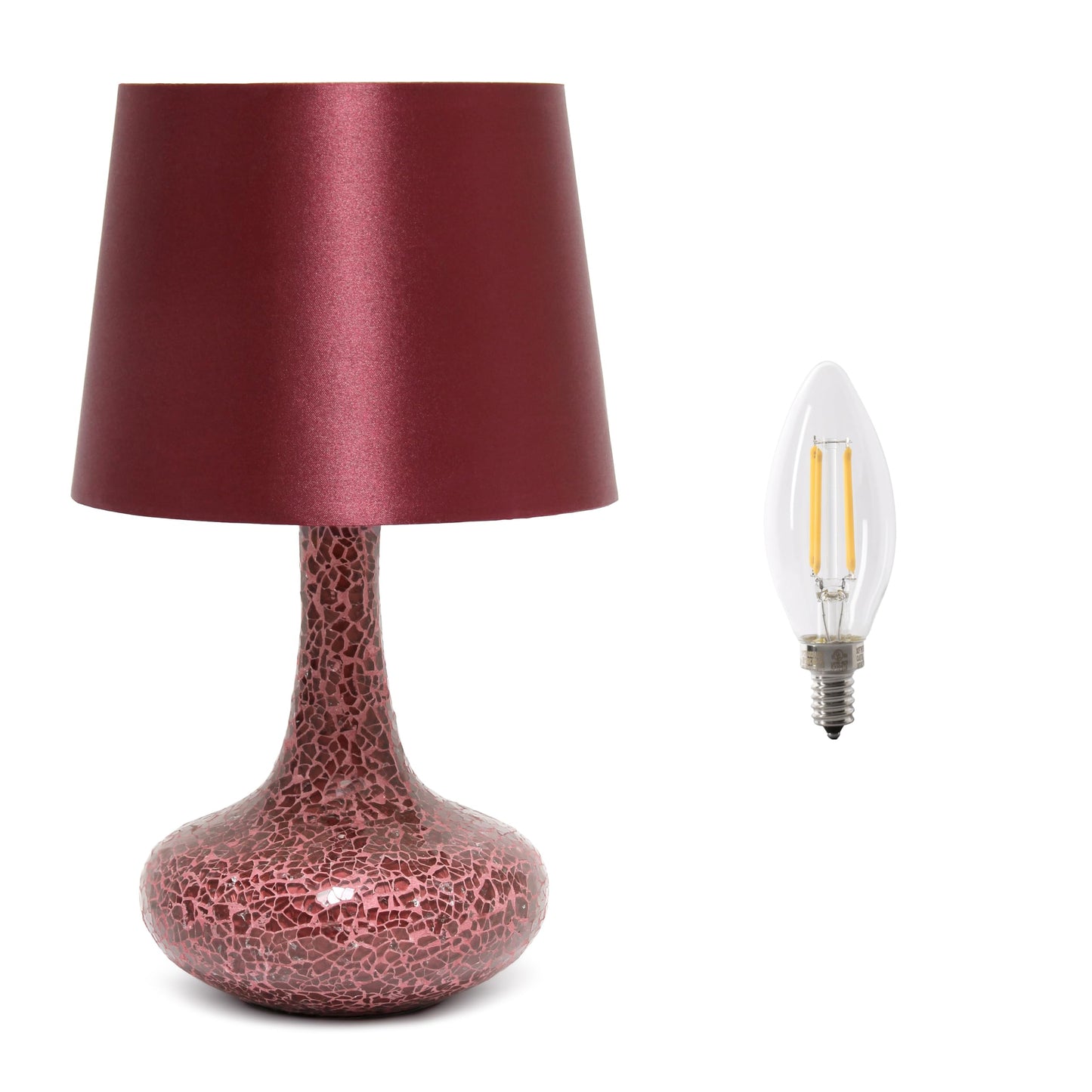 Simple Designs LT3039-RED-LB 14.17" Mosaic Tiled Glass Genie Table Lamp with LED Bulb, Red