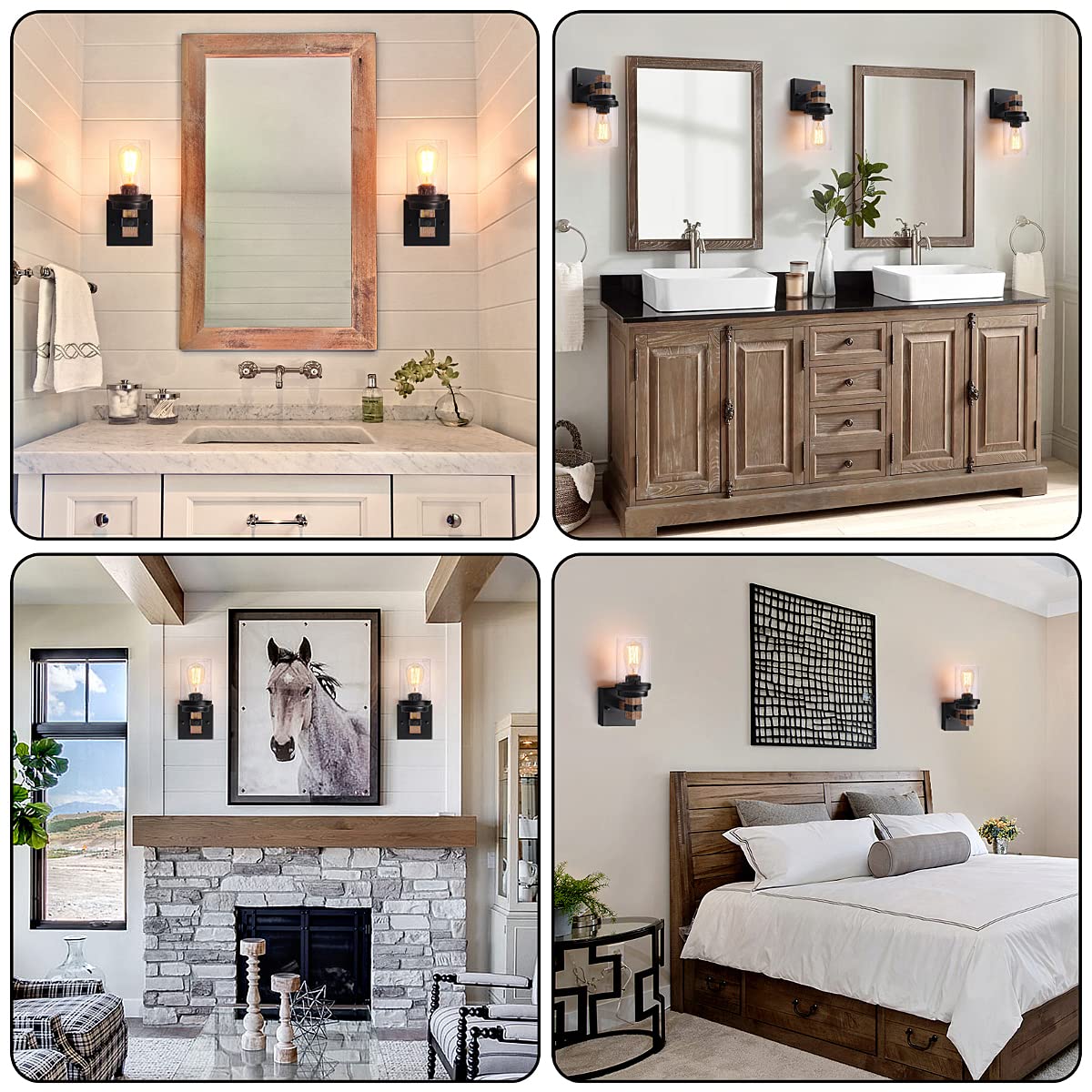 1-Light Rustic Wall Sconces Farmhouse Bathroom Light Fixtures Over Mirror, Handmade Wood Vanity Light Fixtures with Pretty Glass Shade, Wall Sconce for Bathroom Hallway Bedroom