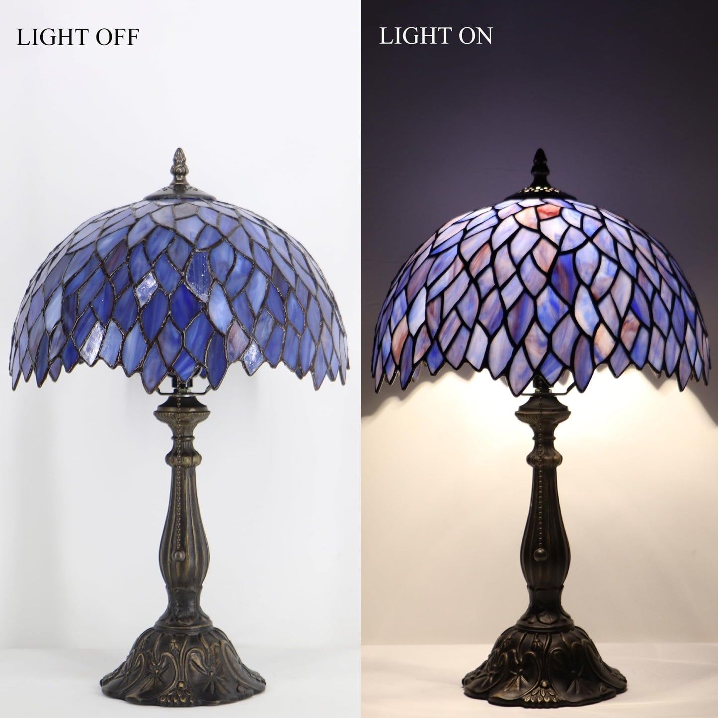 HZYFFYU Tiffany Style Lamp Stained Glass Table Lamp Memory Sympathy Desk Reading Light 12X19 Inch (Wisteria Style)