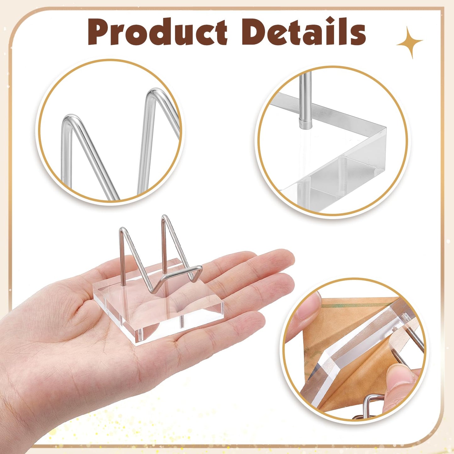 twinklemon 12PCS Clear Acrylic Display Stand Rock Display Holder with Acrylic Pedestal Base and Metal Arms Small Easel Stands for Fossil Coral Crystal Geodes Rock Mineral Agate Collectibles (Silver)