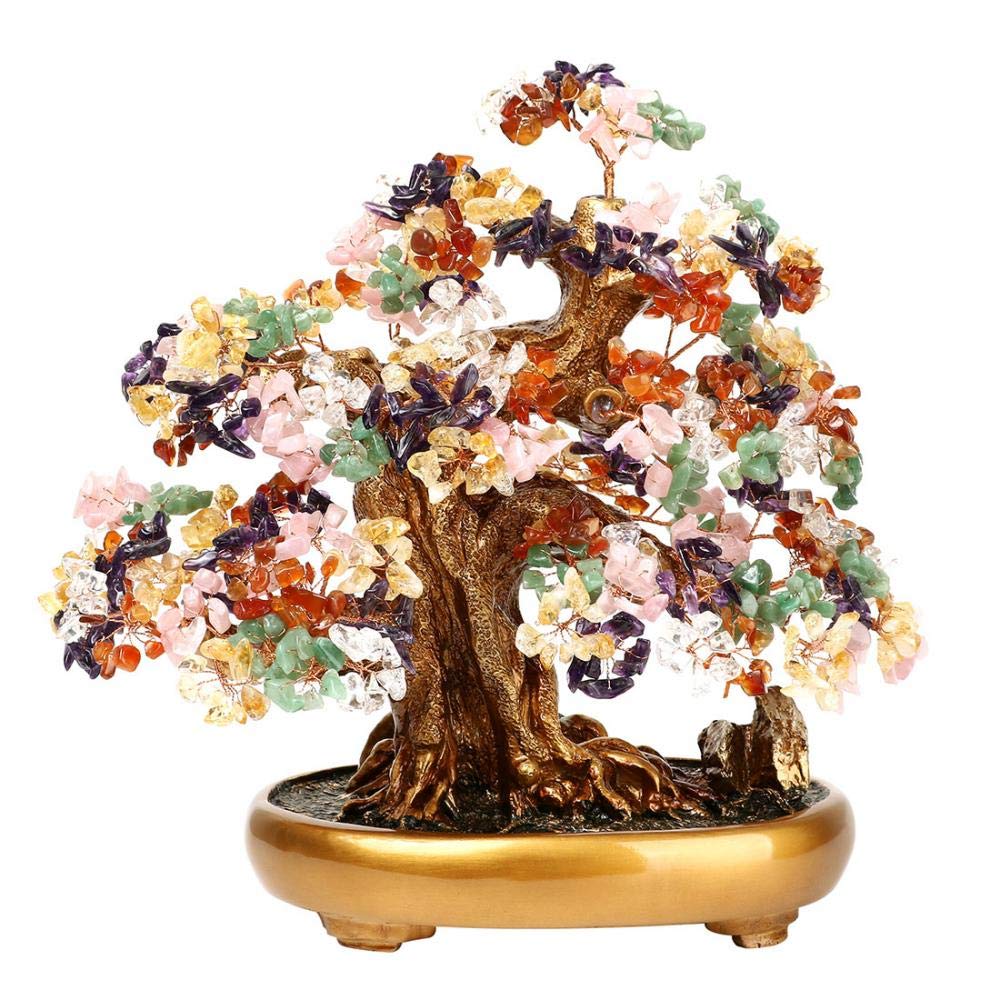 LEAFIS Natural Tree of Life (1,251 Gemstone Count) Crystal Tree with Healing Properties - Bonsai Feng Shui Money Tree for Healing and Luck (7 Color) One Size