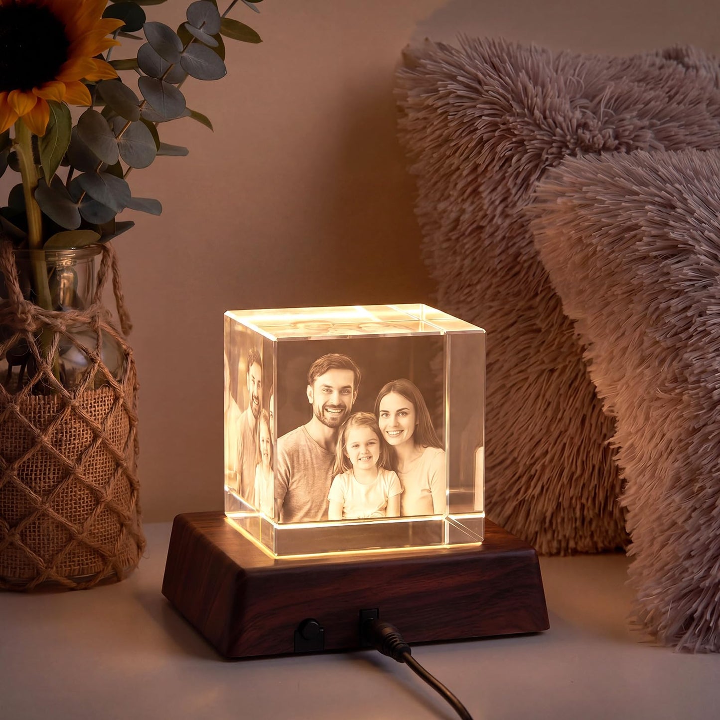 Woanger Wooden Display Stand, LED Square Display Stand, Lighted Base for Glass Art,, LED Light Base for Crystal, Jewelry & Figurines