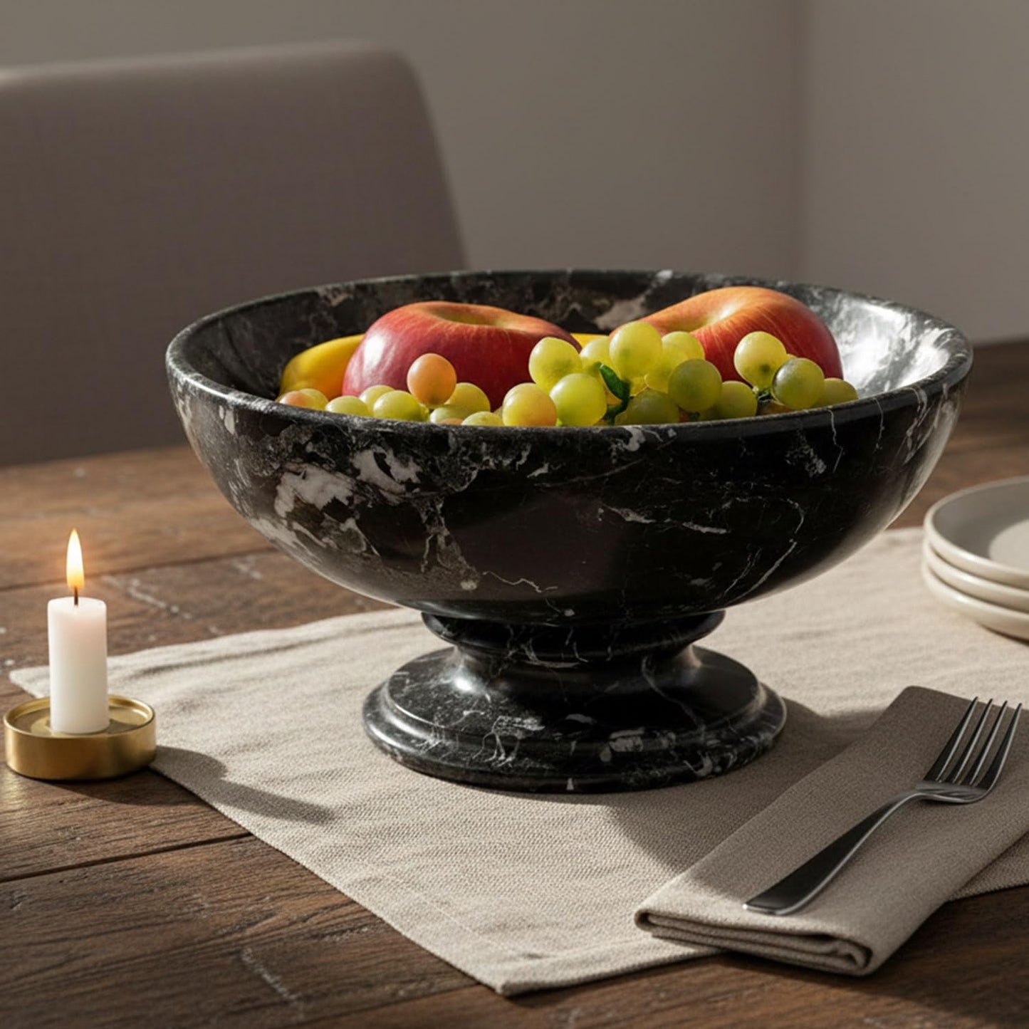 Radicaln Marble Fruit Bowl 10" Inches Black Handmade Decorative Bowl For Kitchen Table, Ideal Key Holder, Candy Dish and Fruit Bowl For Kitchen Countertop