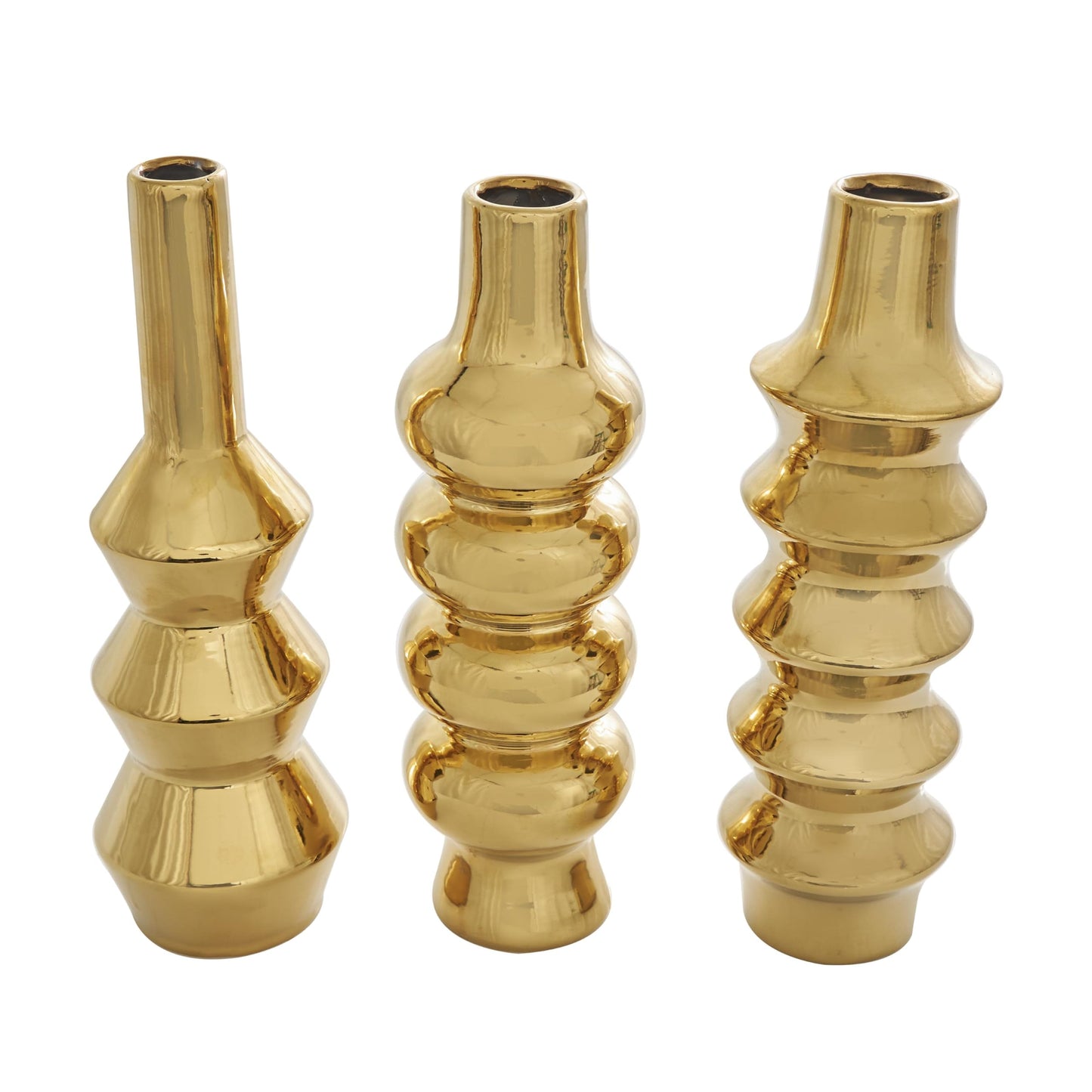 Deco 79 Ceramic Abstract Decorative Vase Bubble Inspired Centerpiece Vases with Varying Shapes, Set of 3 Flower Vases for Home Decoration 4" W, 12" H, Gold