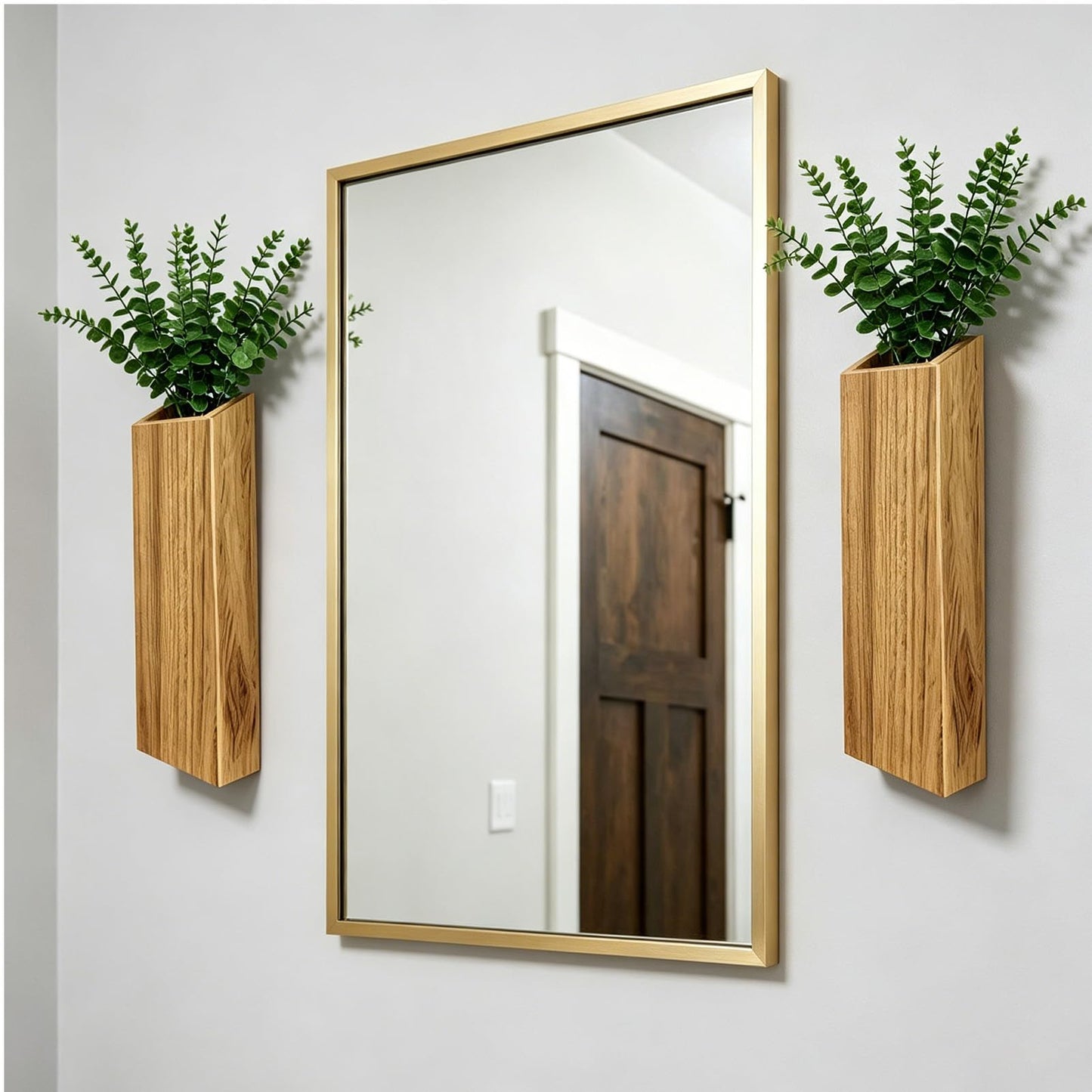 EMINGSKY 2 Pack Light Brown Wood Hanging Wall Planter Vases - Farmhouse Boho Wall Pockets for Faux Greenery, Dried Flowers, Eucalyptus Stems, Modern Indoor Wall Decor for Living Room Bedroom Office