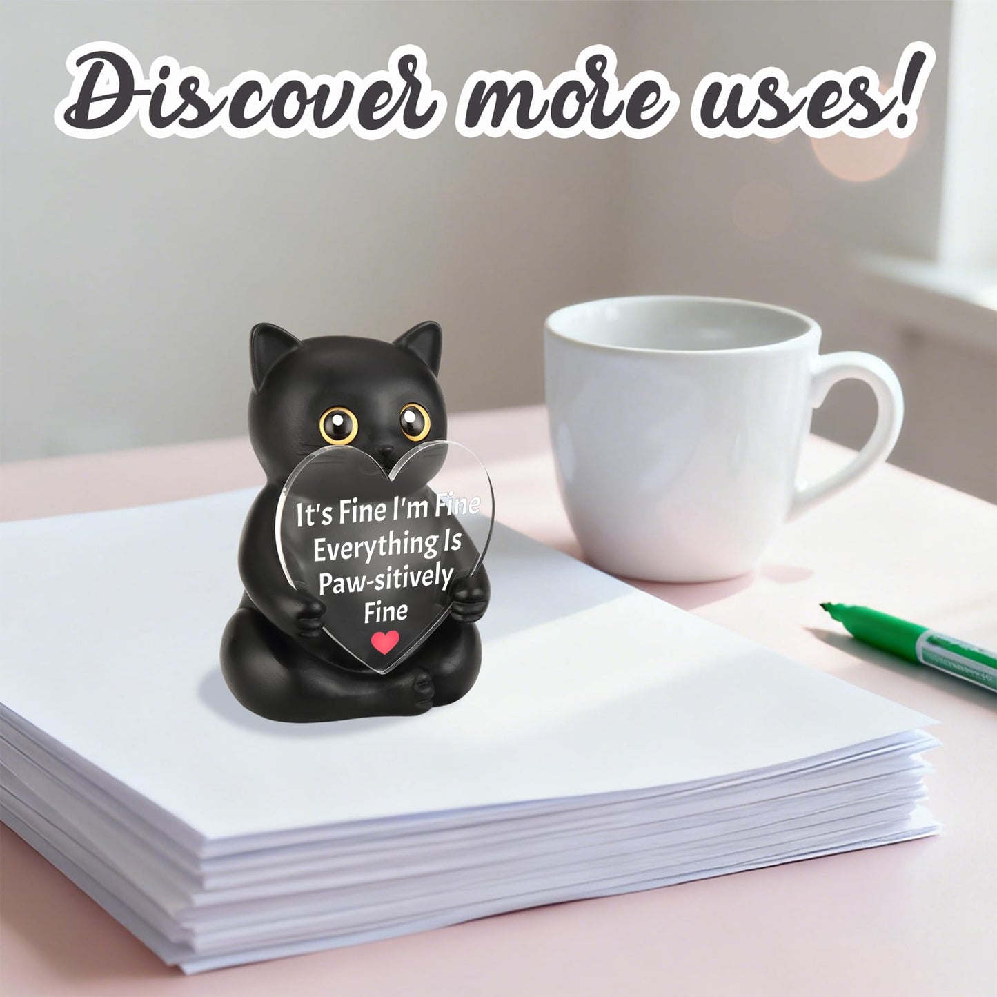 FTONENI Funny Black Cat Encouragement Desk Decor, Positive Office Gift for Coworker Teacher Nurse Friend, Motivation Desk Figurine for Team Appreciation - FDD632