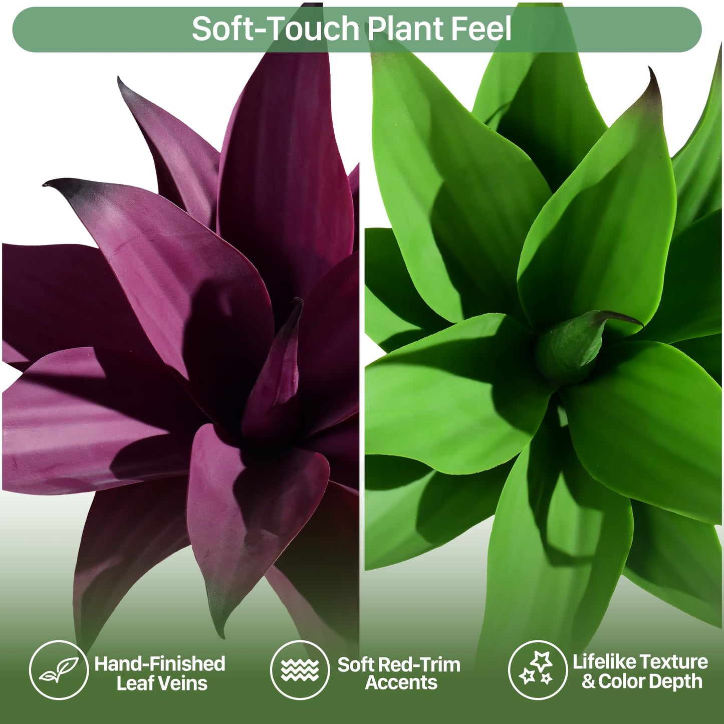 Afcvkc 2 Set Real Touch Artificial Agave Plants, Lifelike Faux Succulent in Pot Desk Table Snake Plant Indoor Decor for Living Room Bathroom Shelf Office (Green+Purple)