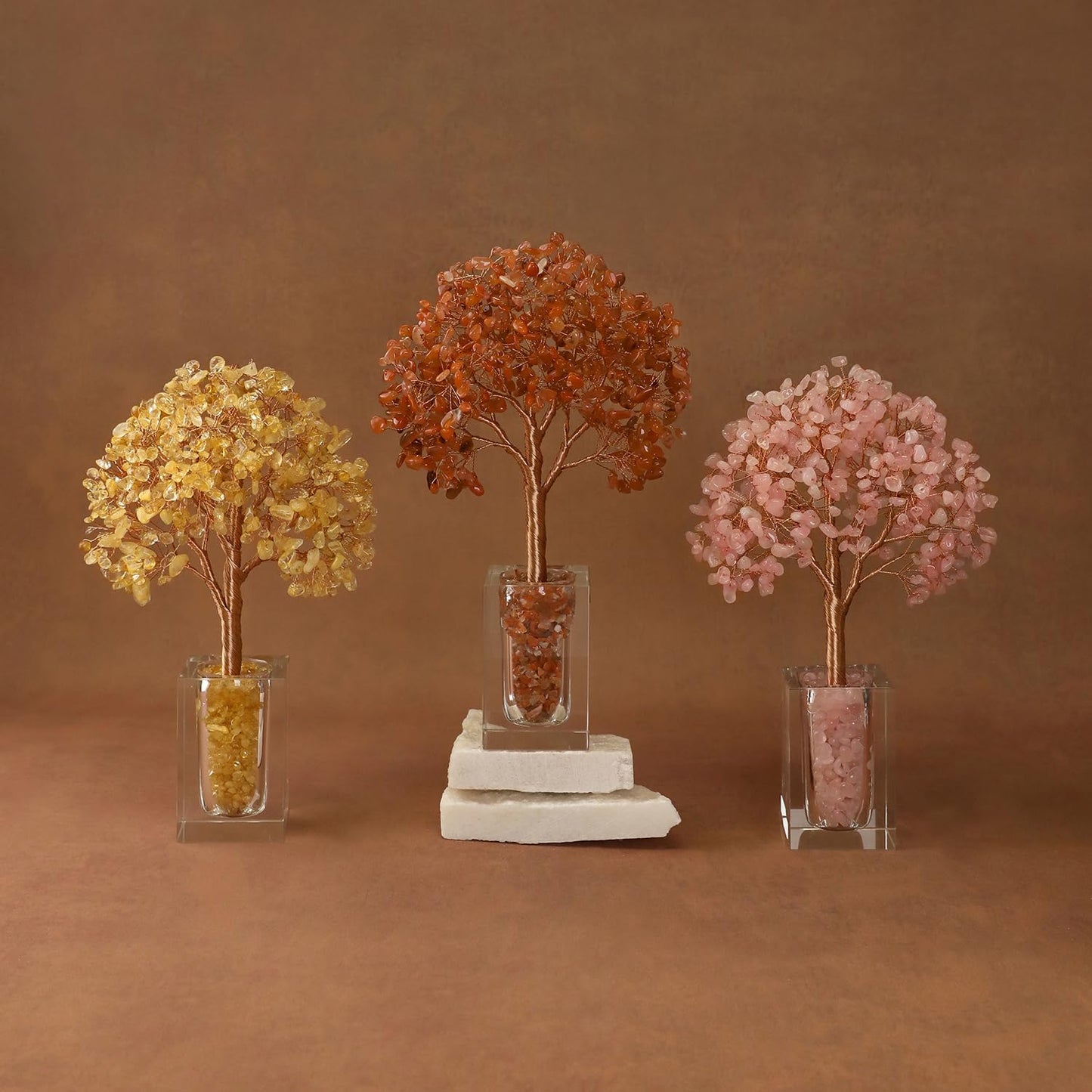 MAGIC AND MIRACLES Rose Quartz Crystal Trees of Life for Home Office Desk Deco, Pink Bonsai Tree, Christmas Housewarming Retirement Birthday Gifts New Home Meditation Yoga Gemstone Tree for Women