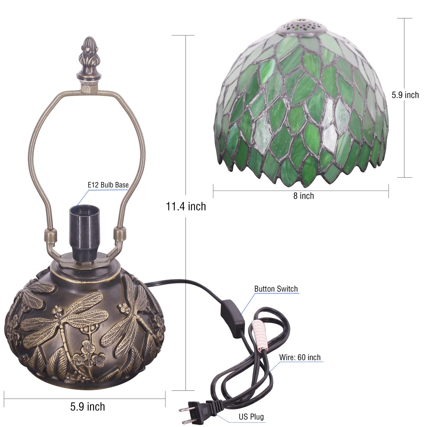 Small Tiffany Lamp Mini Stained Glass Table Lamp Green Wisteria Leaf Style
