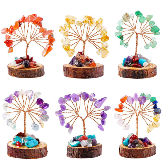 DYBEATY Crystal Tree Gifts for Women 6 Sets Handcrafted Tree of Life Healing Crystals Stones for Positive Energy Good Luck Home and Office Decor for Mom Dad Lovers Friends (6 Sets)