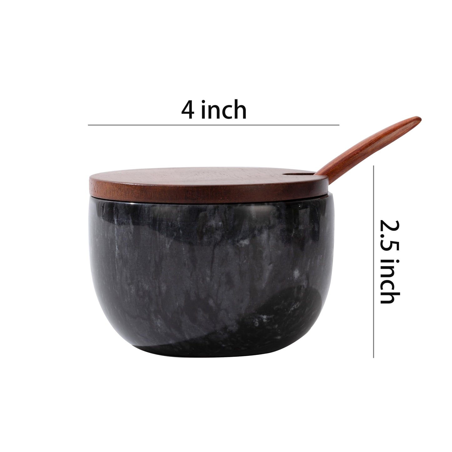 NHKRTE Marble Salt Cellar with Lid & Spoon, 11oz Salt and Pepper bowls, Handcrafted from Natural Marble, Smooth Inside (black bowl)