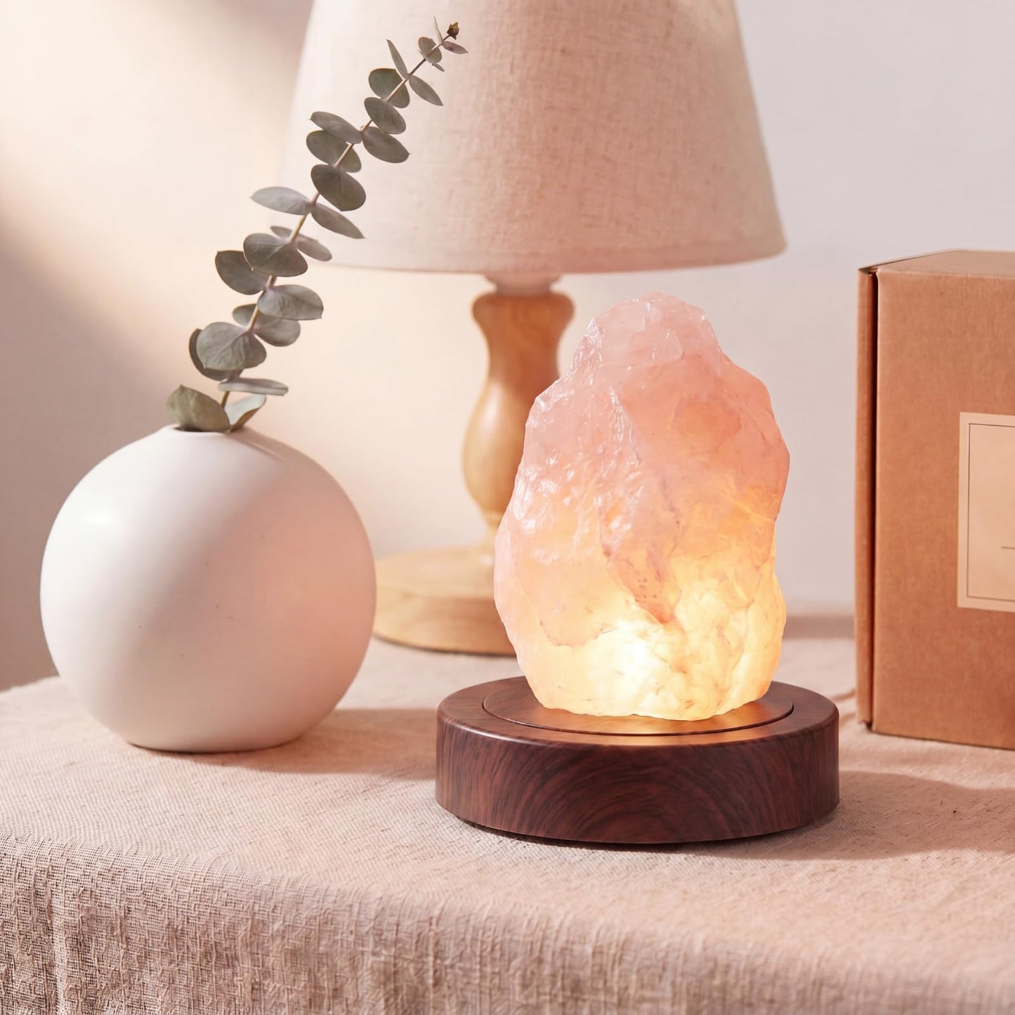 Woanger 4.5 Inch Rotating Display Stand LED Motorized Turntable Base with 360° Rotation Lighted Base for Glass Art Wood Grain for Crystal Jewelry Display USB & Battery Powered