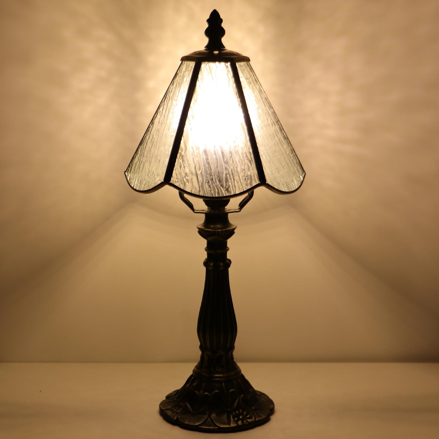 MQYXH Small Tiffany Style Table Lamp White Bark Stained Glass Lamp 14 Inch