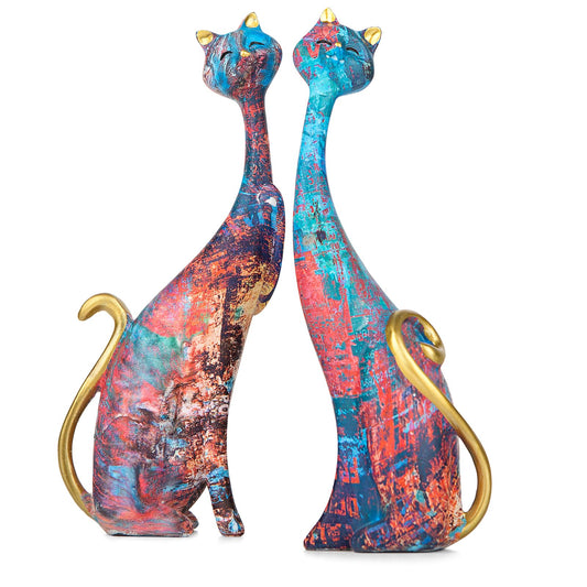masteymoh 2 Colorful Cat Statue,Creative Graffiti Art Multicolor Cat Figurine Resin Home Decor Splash Color Animal Sculpture Kitten Figurine Modern Home Office Desktop Decoration (Graffiti)