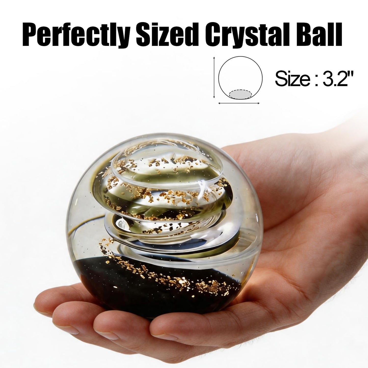 KWASVLYA Hand Blown Galaxy Crystal Ball Paperweight – Black Gold Art Crystal Decorative Sphere for Office Desk Decor, Unique Gift for Men & Space Lovers