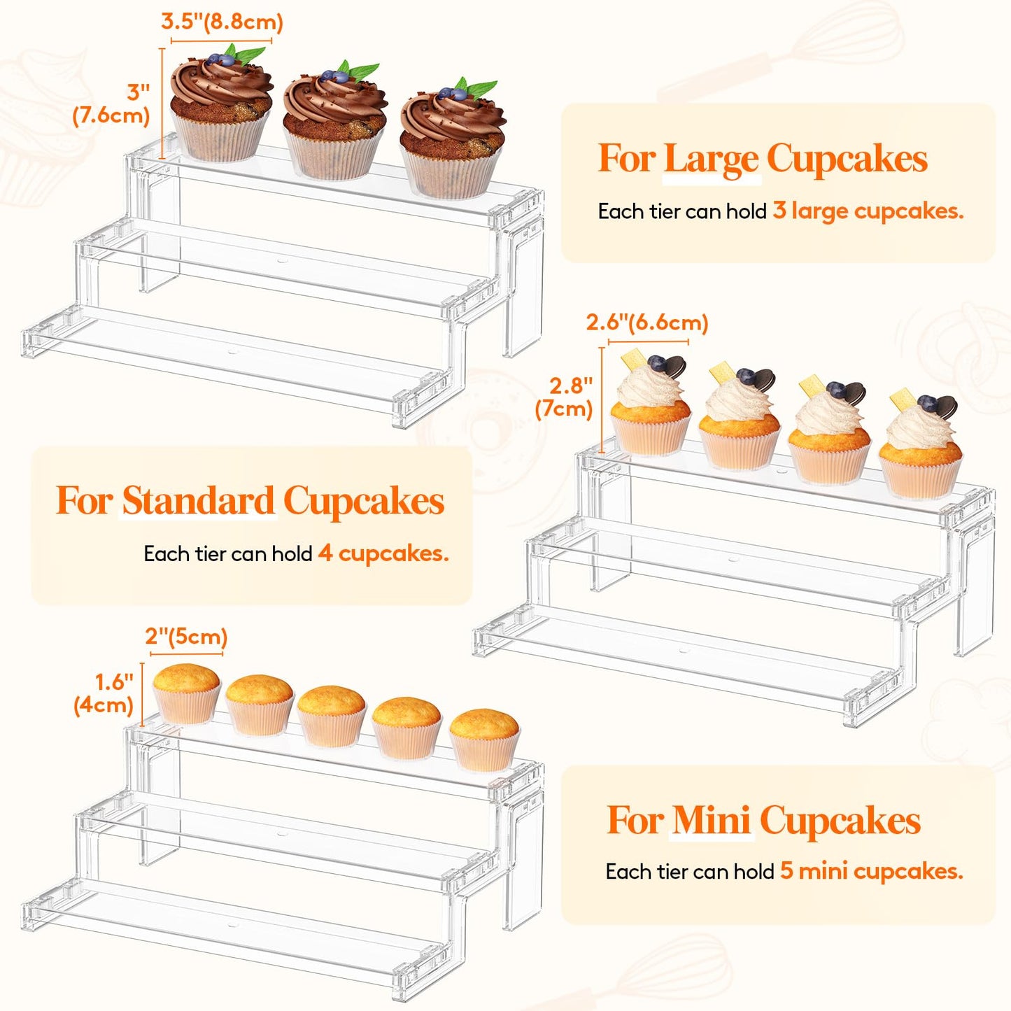 Lifewit Spice Rack, Perfume Cologne Organizer, Cupcake Stand, Tool-Free Assembly, Display Riser Shelf, Seasoning Figurine Makeup Holder, Room Decor, Kitchen Cabinet Storage, Clear, 12in-3 Tier, 2 Pcs