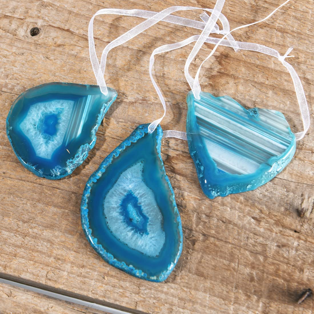 YGLINE Agate Slice Ornaments Christmas Tree Decoration Dangle Drop Hanging Decor 3pcs (Blue)