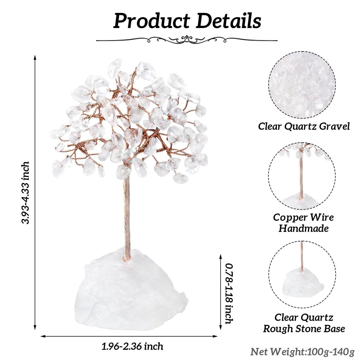 YATOJUZI Natural Clear Quartz Crystal Tree Office Desk Decor Cubicle Decorations Meditation Accessories Money Fengshui Trees of Life Gifts for Women 3.93"-4.52"