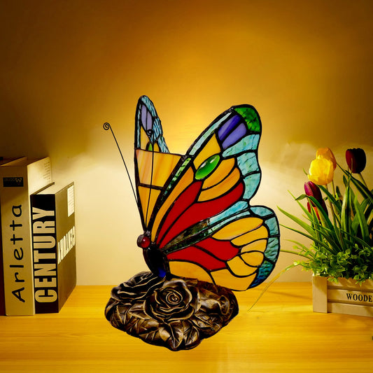 JGWSWQ Butterfly Tiffany Table Lamp, Stained Glass Vintage Night Light