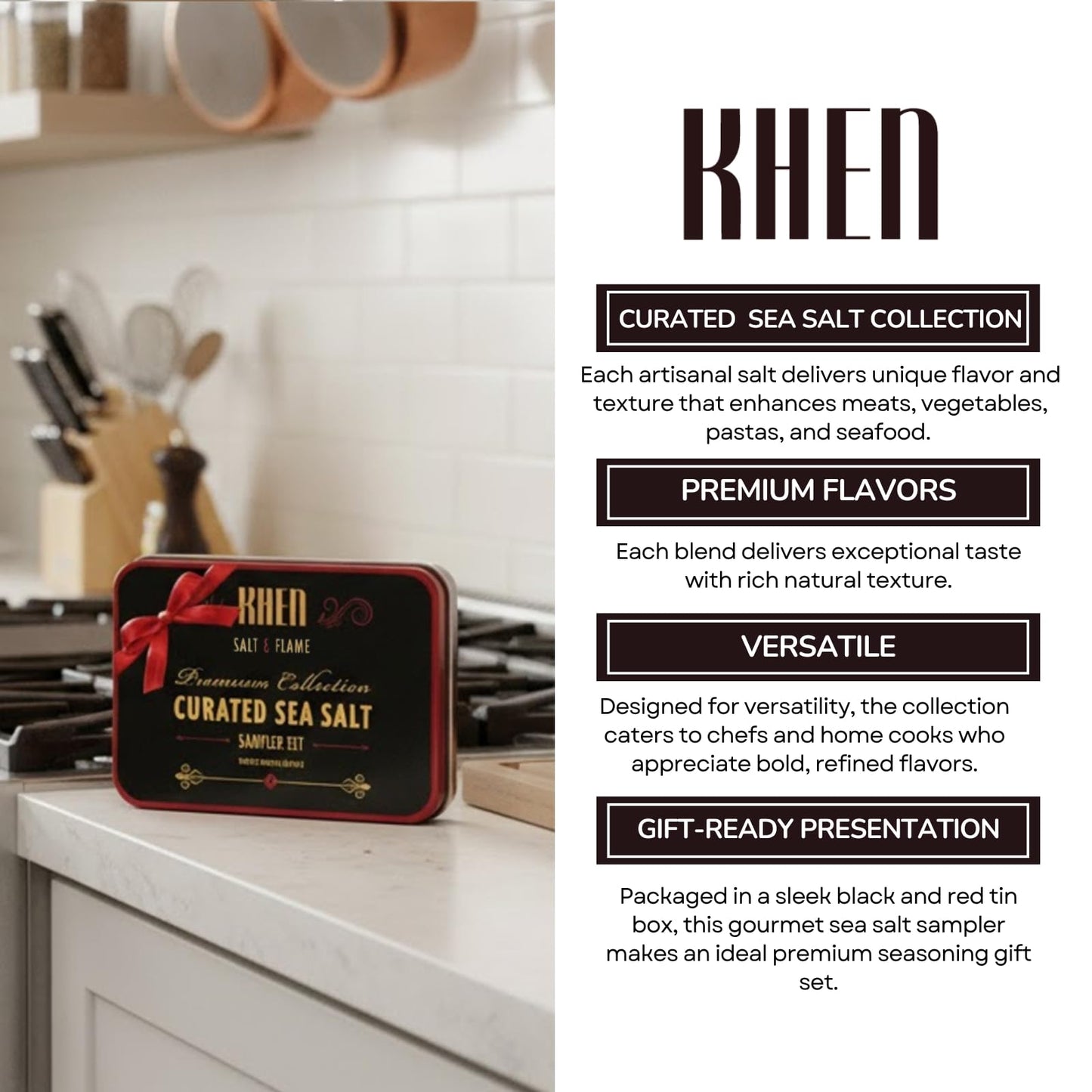 Curated Sea Salt Gift Set of 6 – Gourmet Chefs Collection Finishing Seasoning Variety Pack - Tin Gift Box | Sampler Cooking, Grilling & Baking | Assorted Natural Blends Foodies & Special Occasions