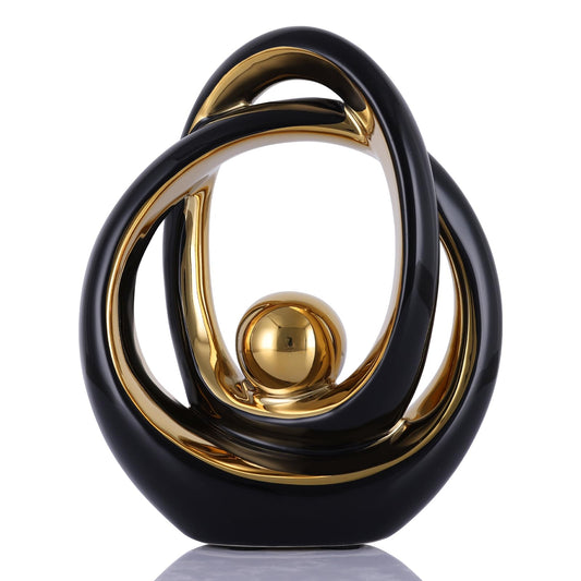 DOVDOV Black and Gold Ceramic Abstract Sculpture, Modern Tabletop Statue for Living Room Decor, Decorative Accent for Coffee Table, TV Stand, Mantel, Entryway Console