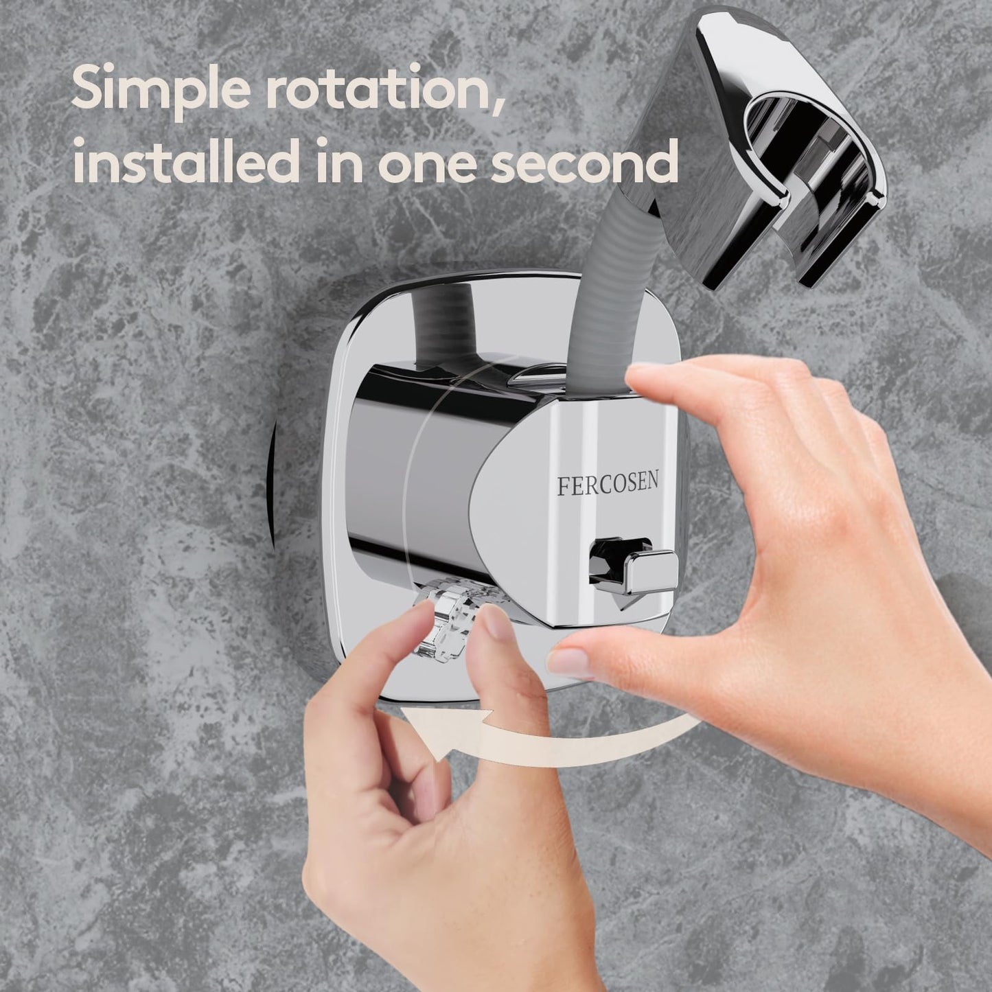 FERCOSEN 360° Swivel Shower Head Holder with Suction Cup | 10kg Load Capacity, Tool-Free Installation in Seconds | Removable and Rust-Resistant Shower Bracket with Storage Hook (Silver)