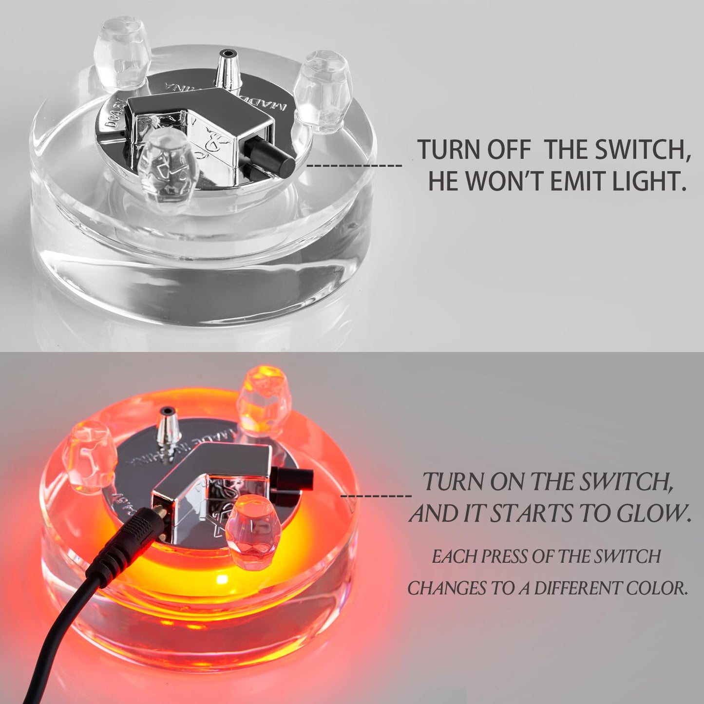 Zerelys Display Multicolor LED Light Base for 3D Crystal Glass Art, Acrylic, Figurines, 7 Color Changing Base, USB Powered (Round)