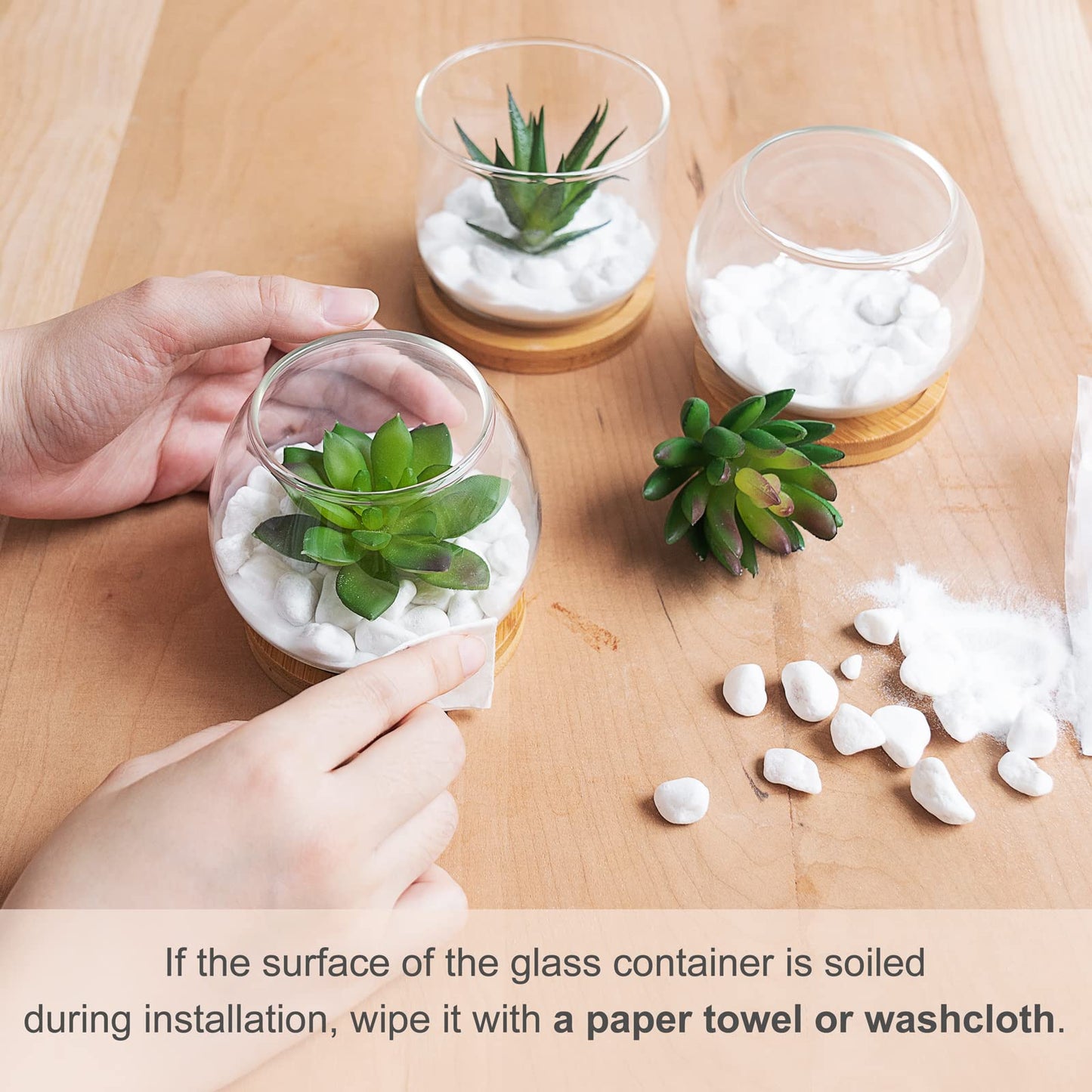 Mkono Artificial Succulent in Clear Glass Pot and 4 Packs Small Fake Plants in Farmhouse Galvanized Pots Table Centerpiece